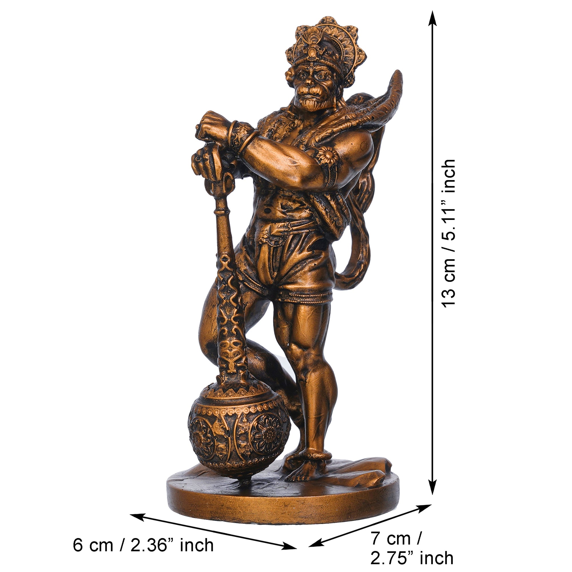 Golden Polyresin Handcrafted Standing Lord Hanuman Idol with Gada/Mace 3