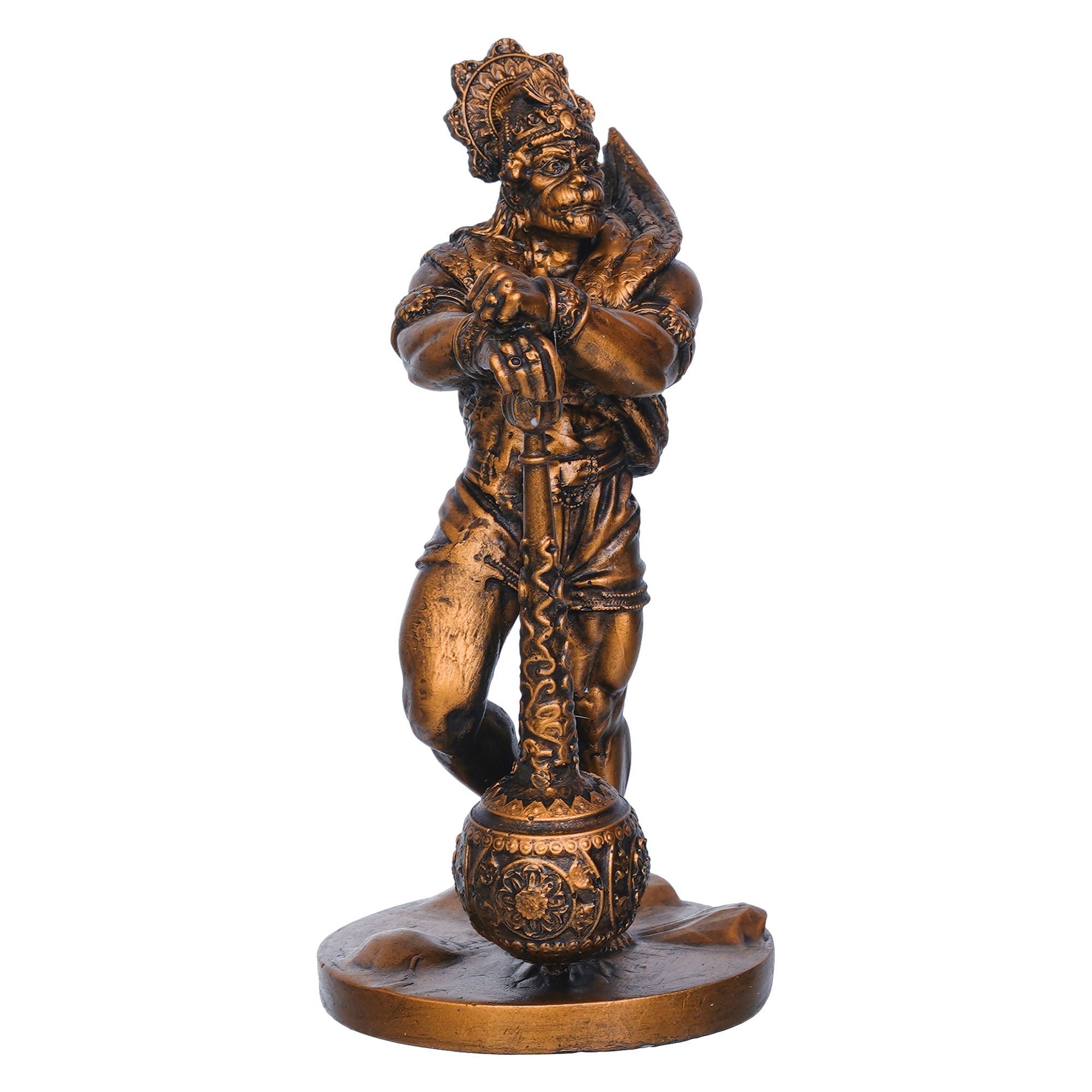 Golden Polyresin Handcrafted Standing Lord Hanuman Idol with Gada/Mace 6