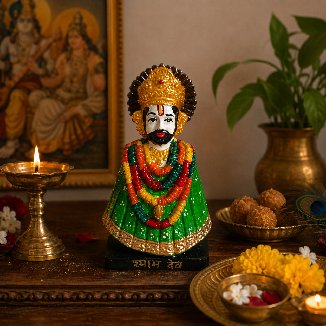 green-khatu-shyam-ji-idol-decorative-spiritual-showpiece-for-home