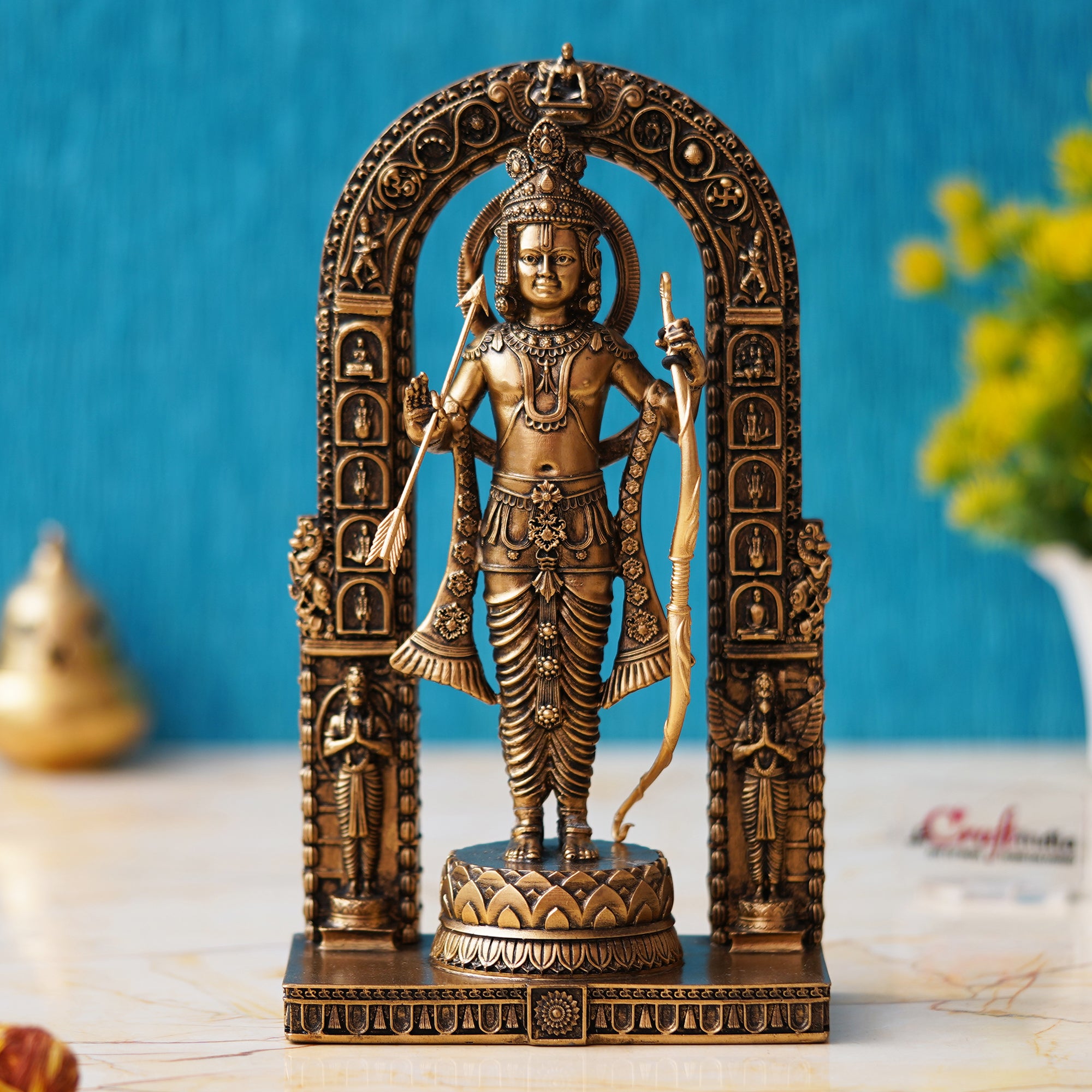 Golden Polyresin Handcrafted Shri Ram Statue with Bow and Arrow