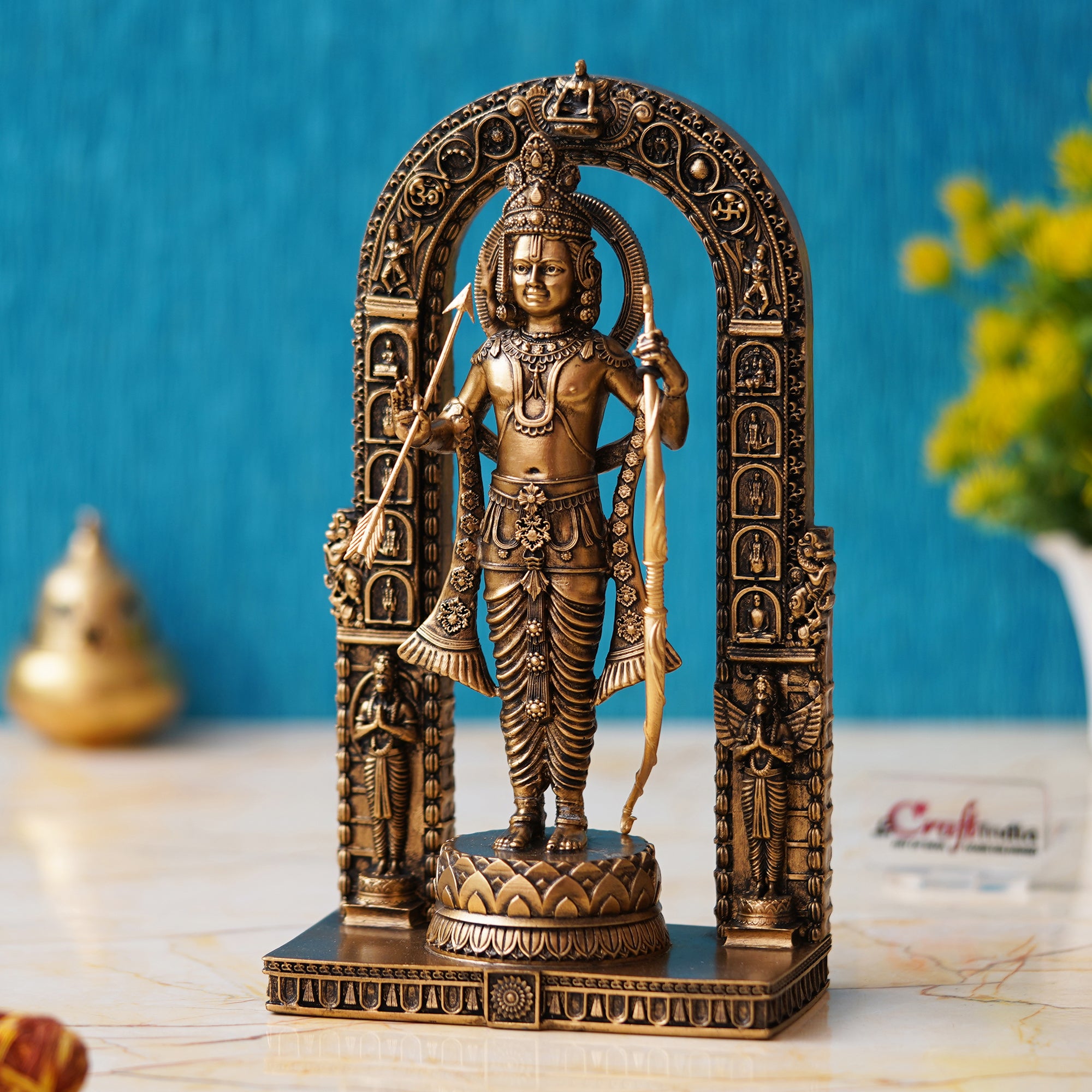 Golden Polyresin Handcrafted Shri Ram Statue with Bow and Arrow 1