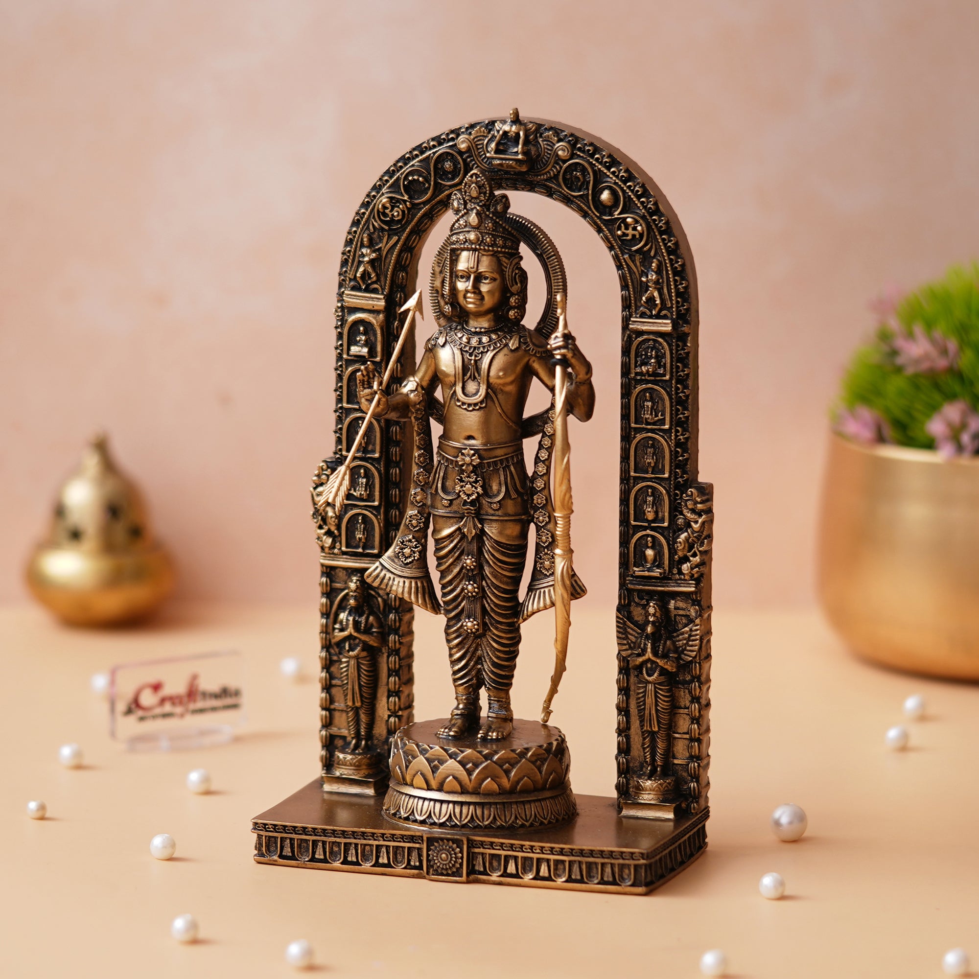 Golden Polyresin Handcrafted Shri Ram Statue with Bow and Arrow 4