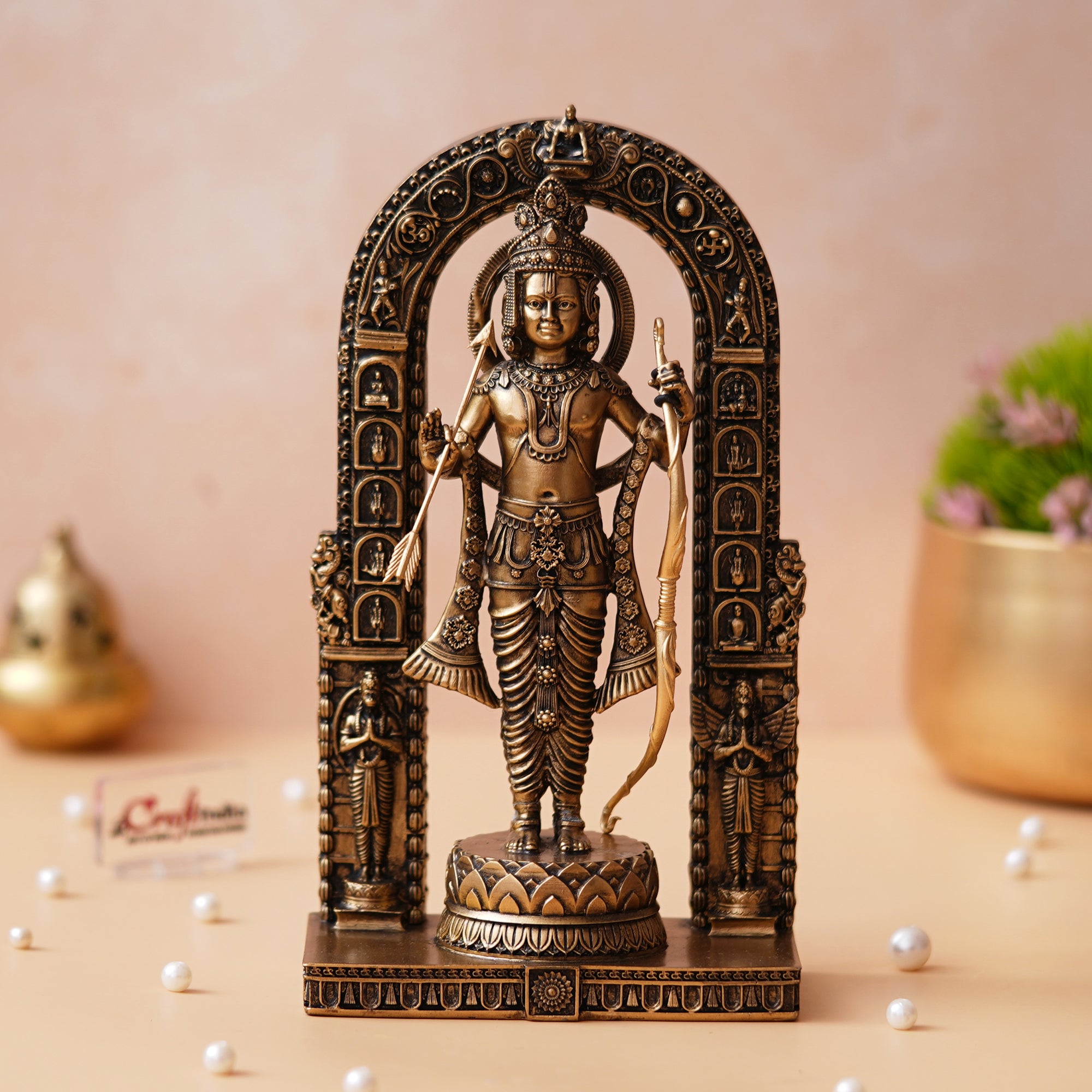 Golden Polyresin Handcrafted Shri Ram Statue with Bow and Arrow 5