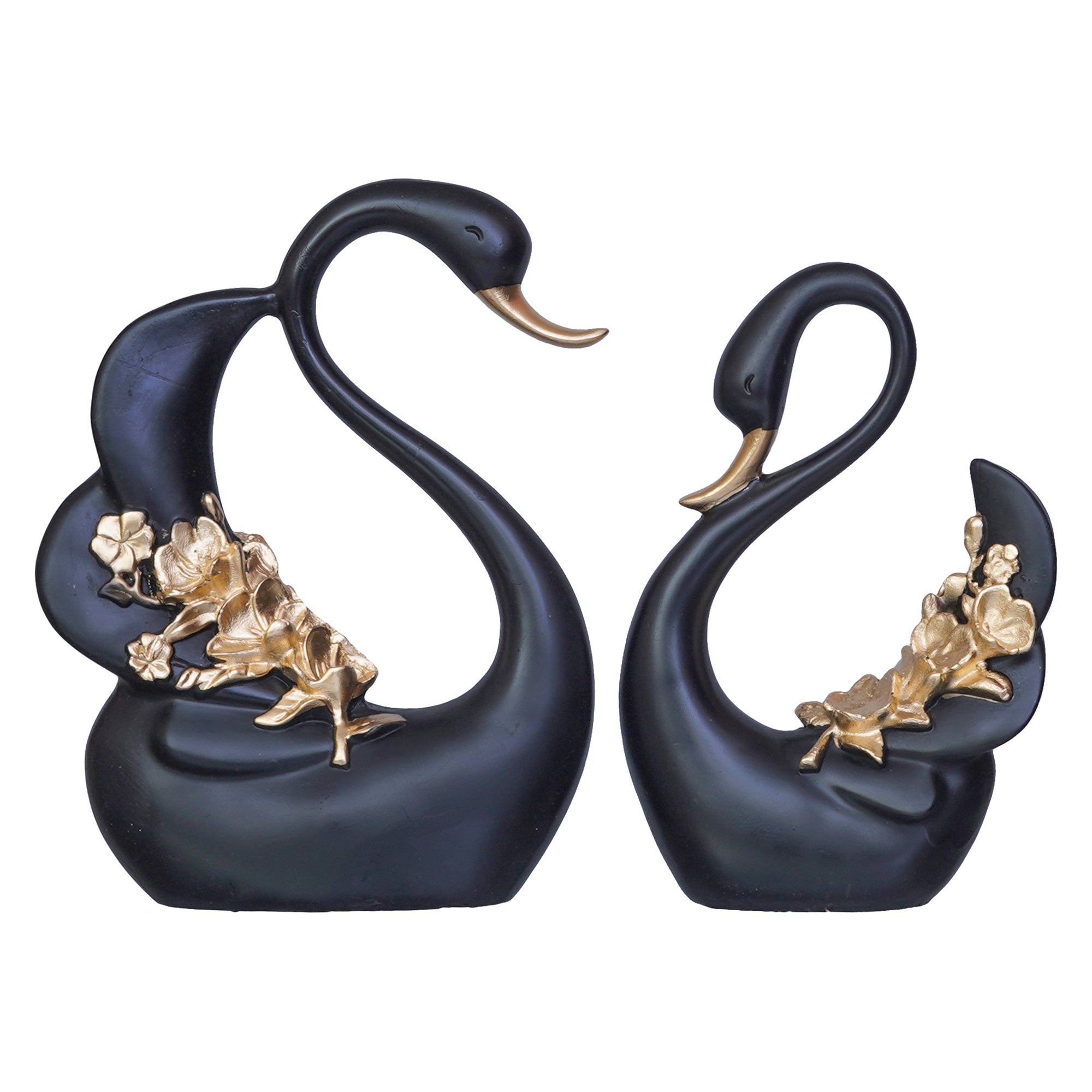 Black and Golden Polyresin Lovely Swan Couple Statue Decorative Showpiece 2