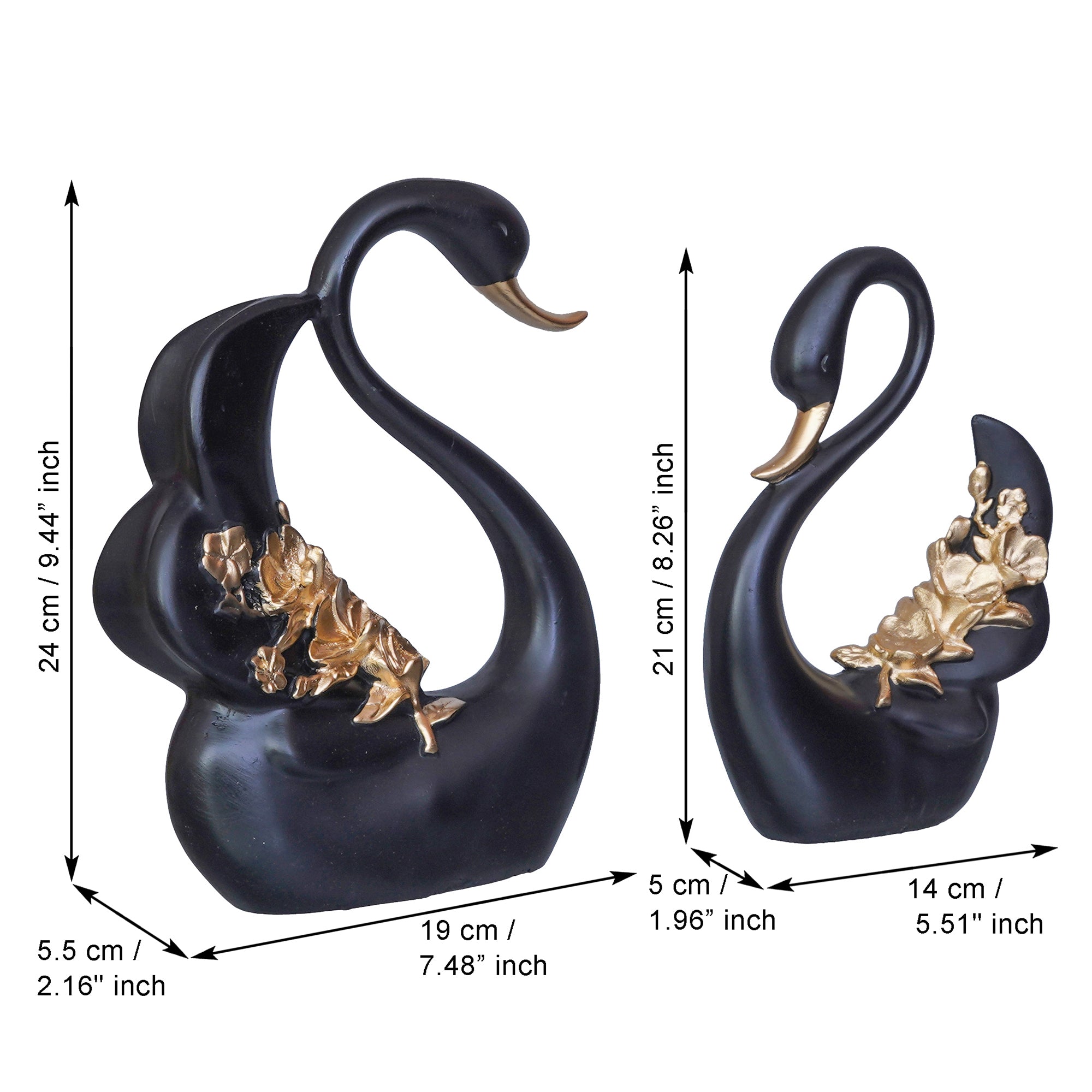 Black and Golden Polyresin Lovely Swan Couple Statue Decorative Showpiece 3