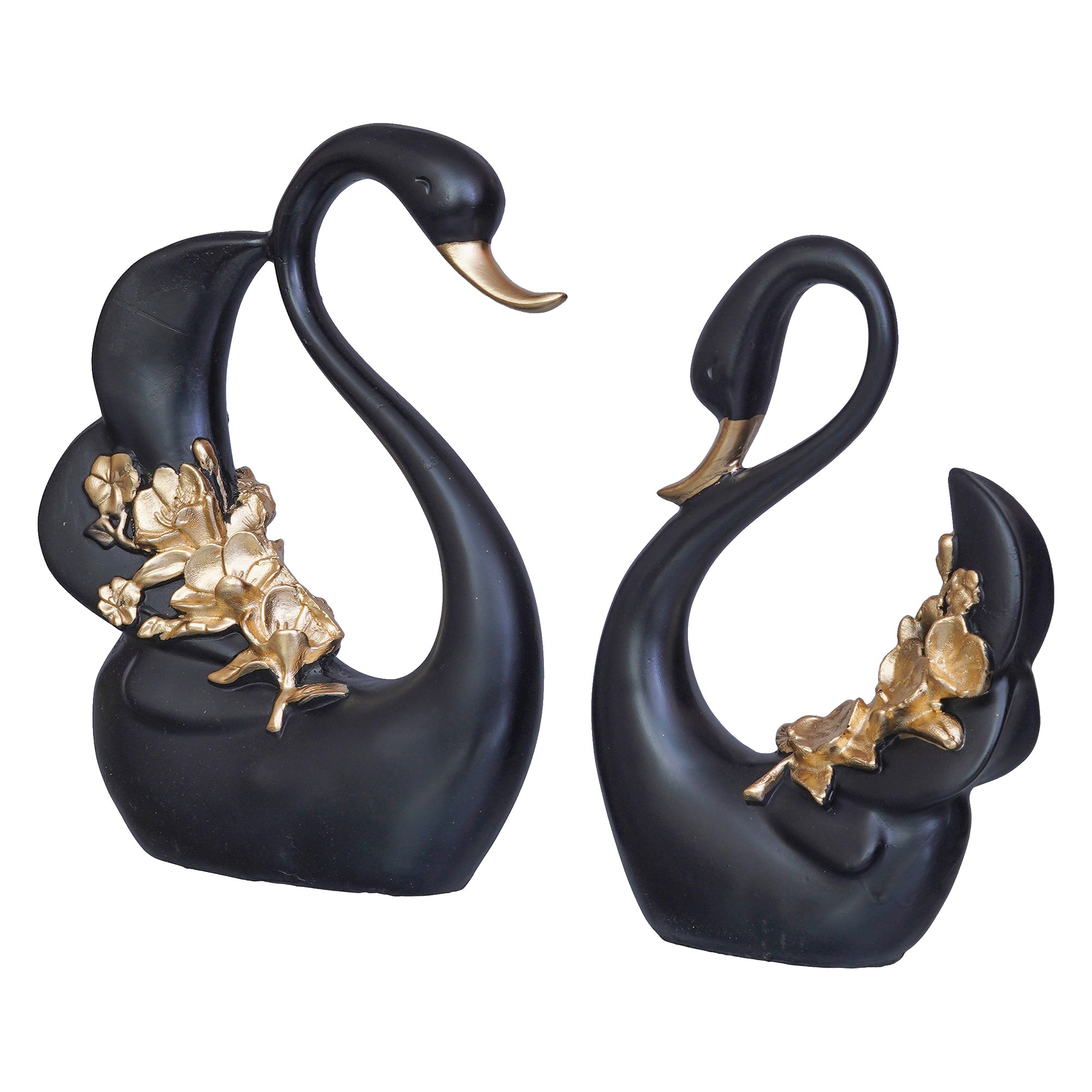 Black and Golden Polyresin Lovely Swan Couple Statue Decorative Showpiece 6