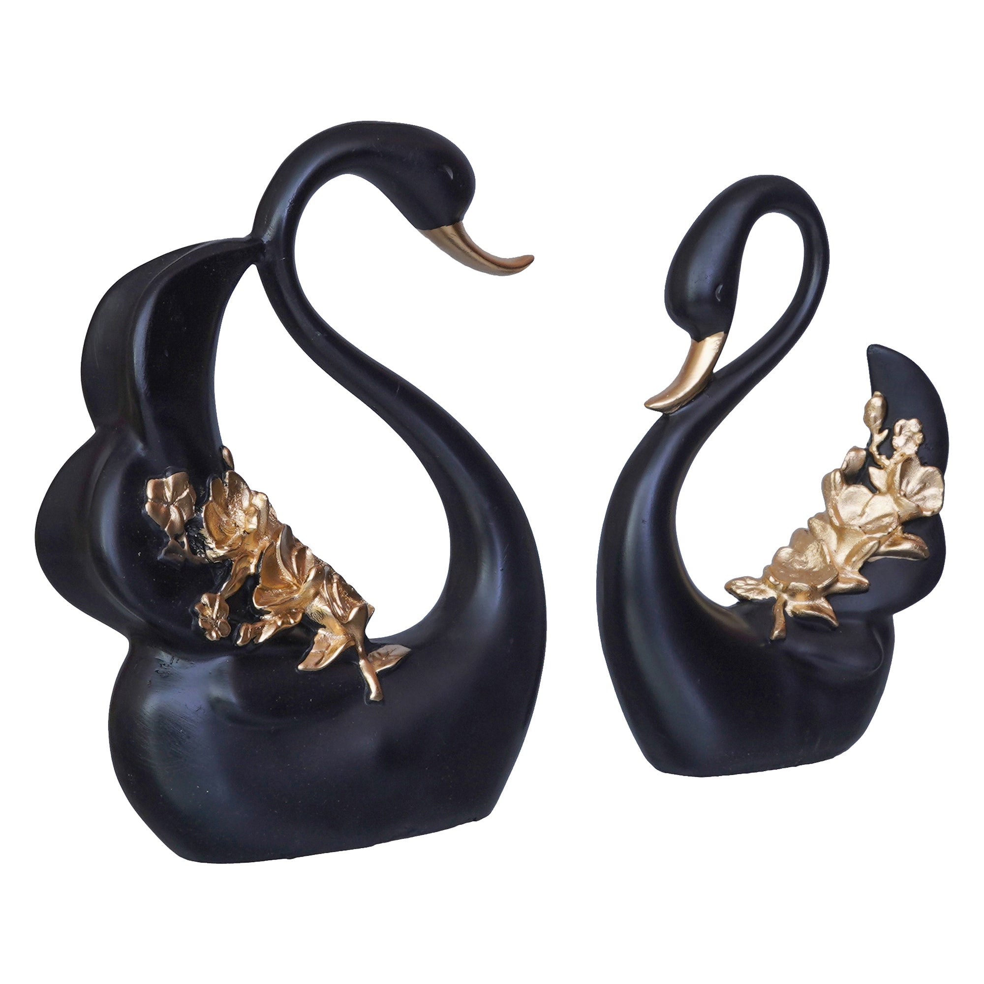 Black and Golden Polyresin Lovely Swan Couple Statue Decorative Showpiece 7