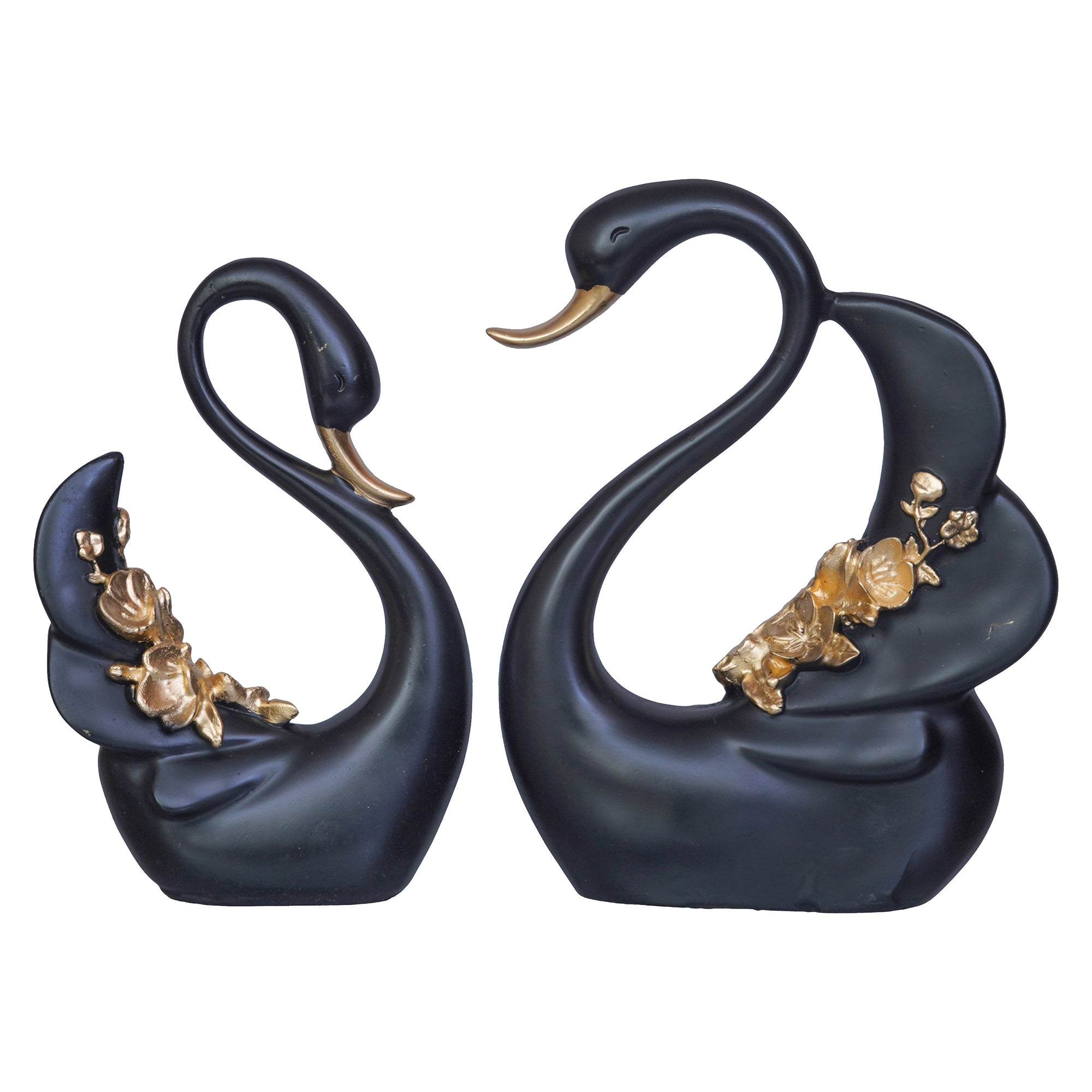 Black and Golden Polyresin Lovely Swan Couple Statue Decorative Showpiece 8