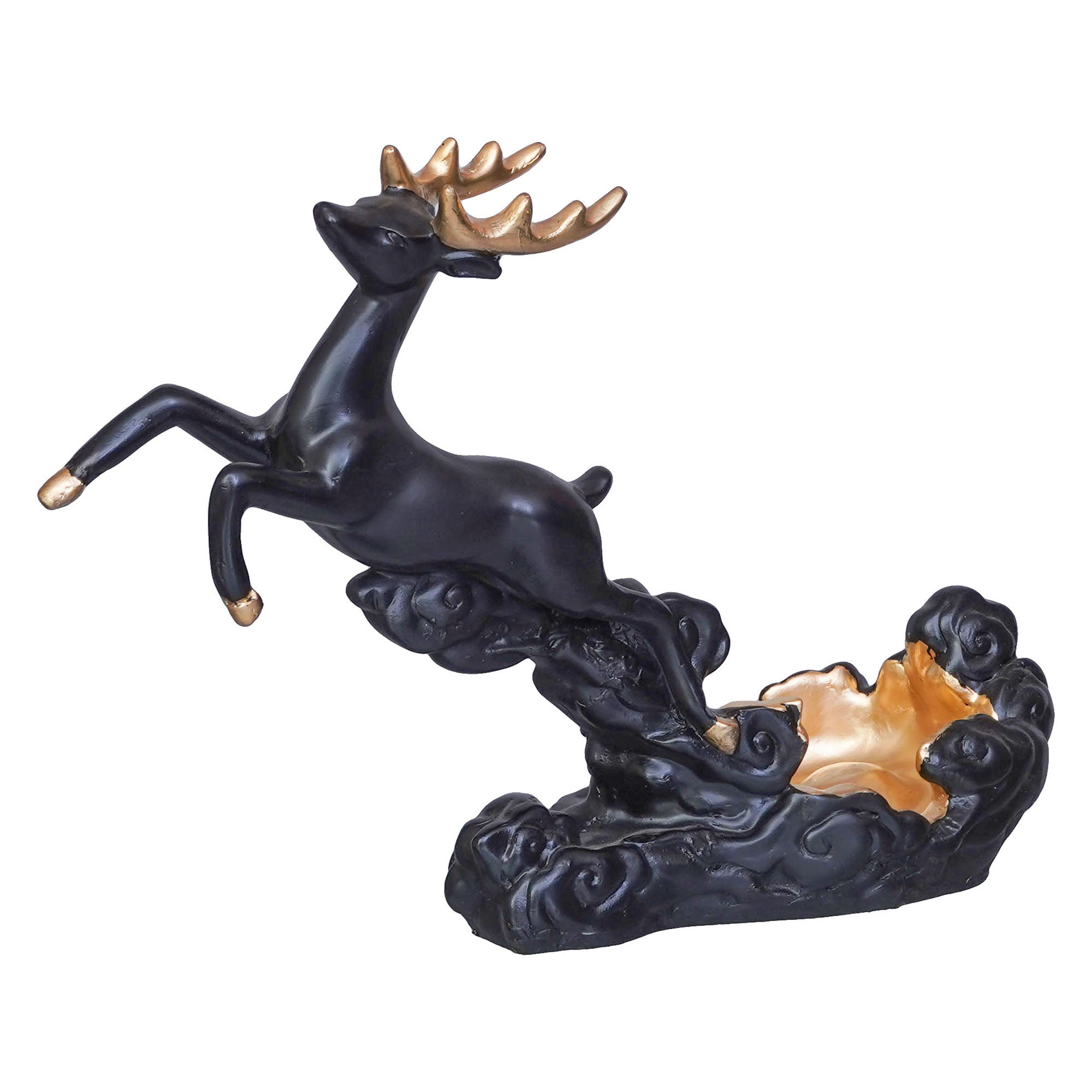 Black Polyresin Stotting Deer Statue Wine Holder, Majestic Animal Figurine Decorative Showpiece 2