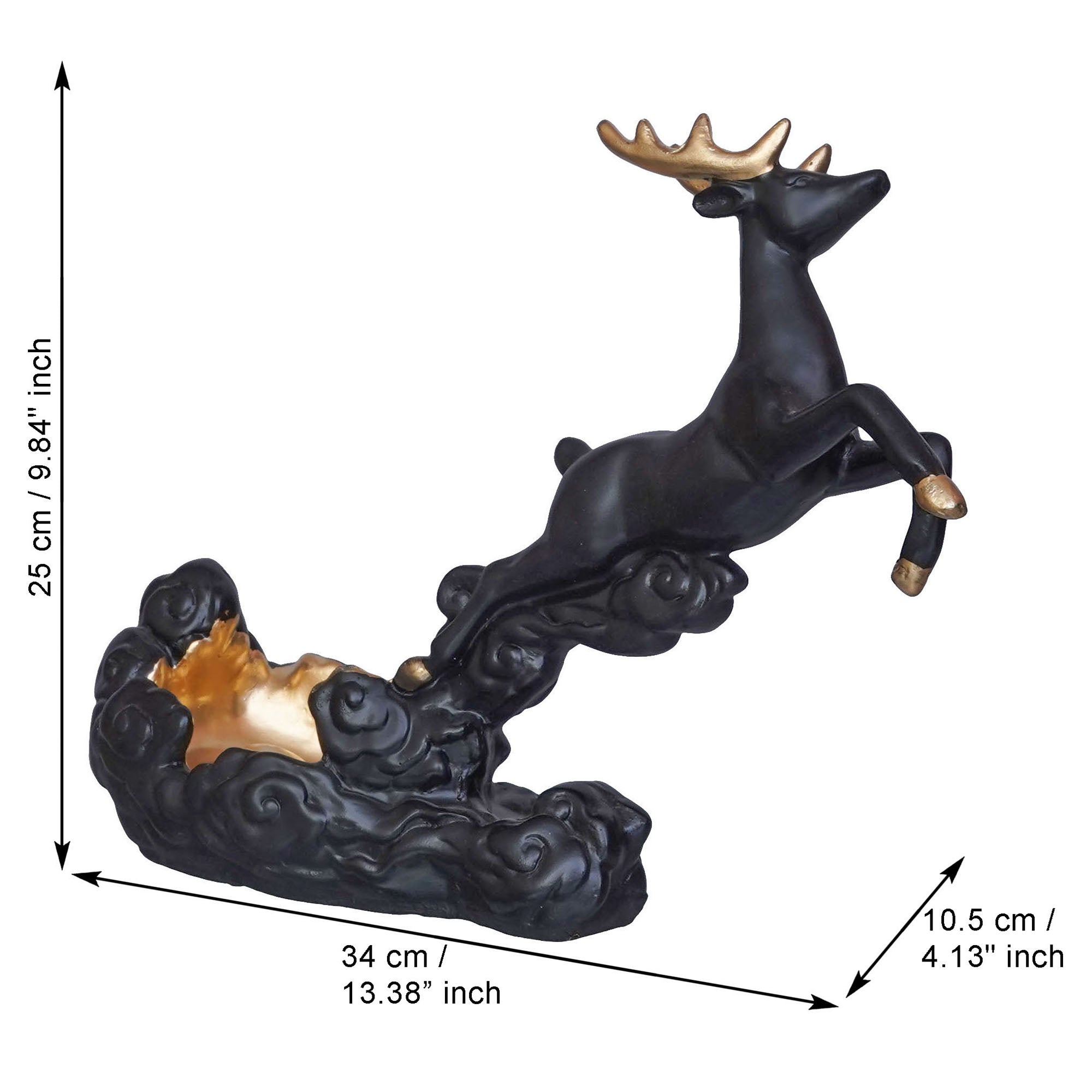 Black Polyresin Stotting Deer Statue Wine Holder, Majestic Animal Figurine Decorative Showpiece 3