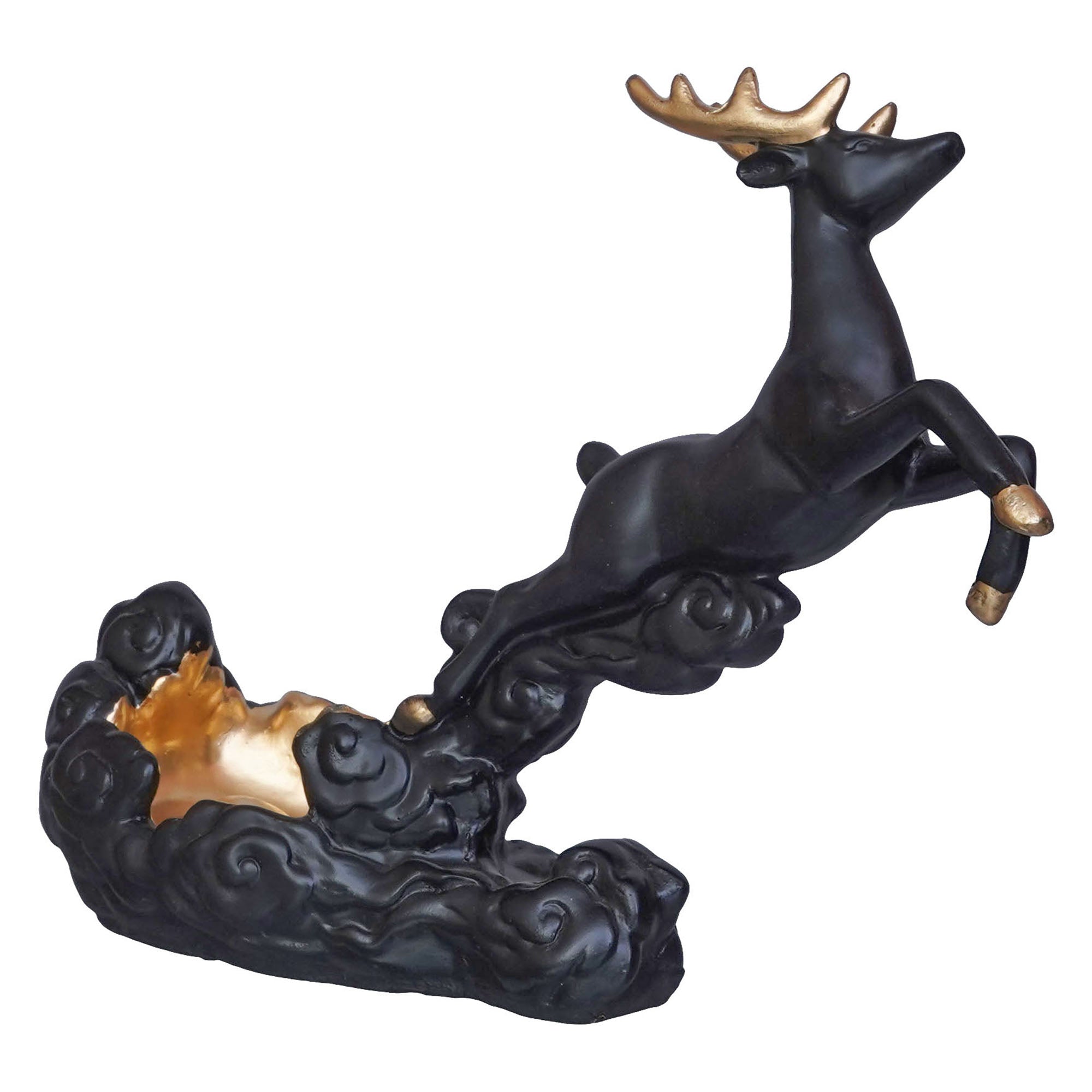 Black Polyresin Stotting Deer Statue Wine Holder, Majestic Animal Figurine Decorative Showpiece 7