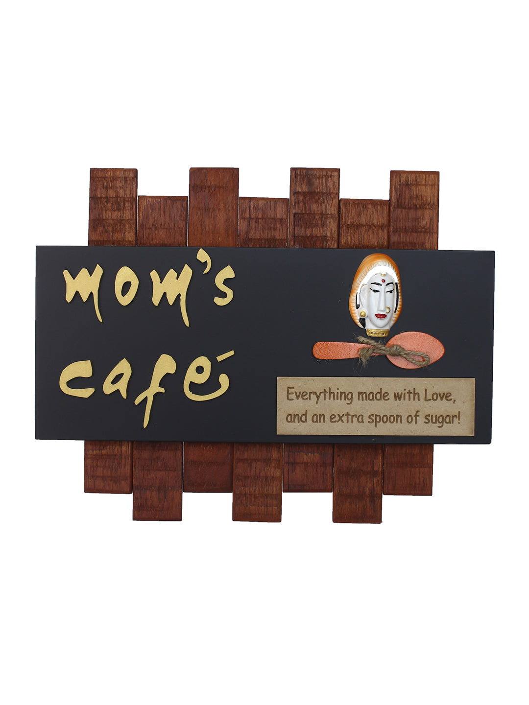 Wooden Mom's Cafe Wall Hanging Decorative Showpiece ( Brown & Black )
