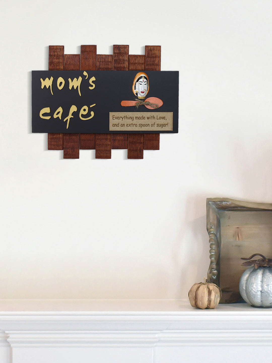 Wooden Mom's Cafe Wall Hanging Decorative Showpiece ( Brown & Black ) 1