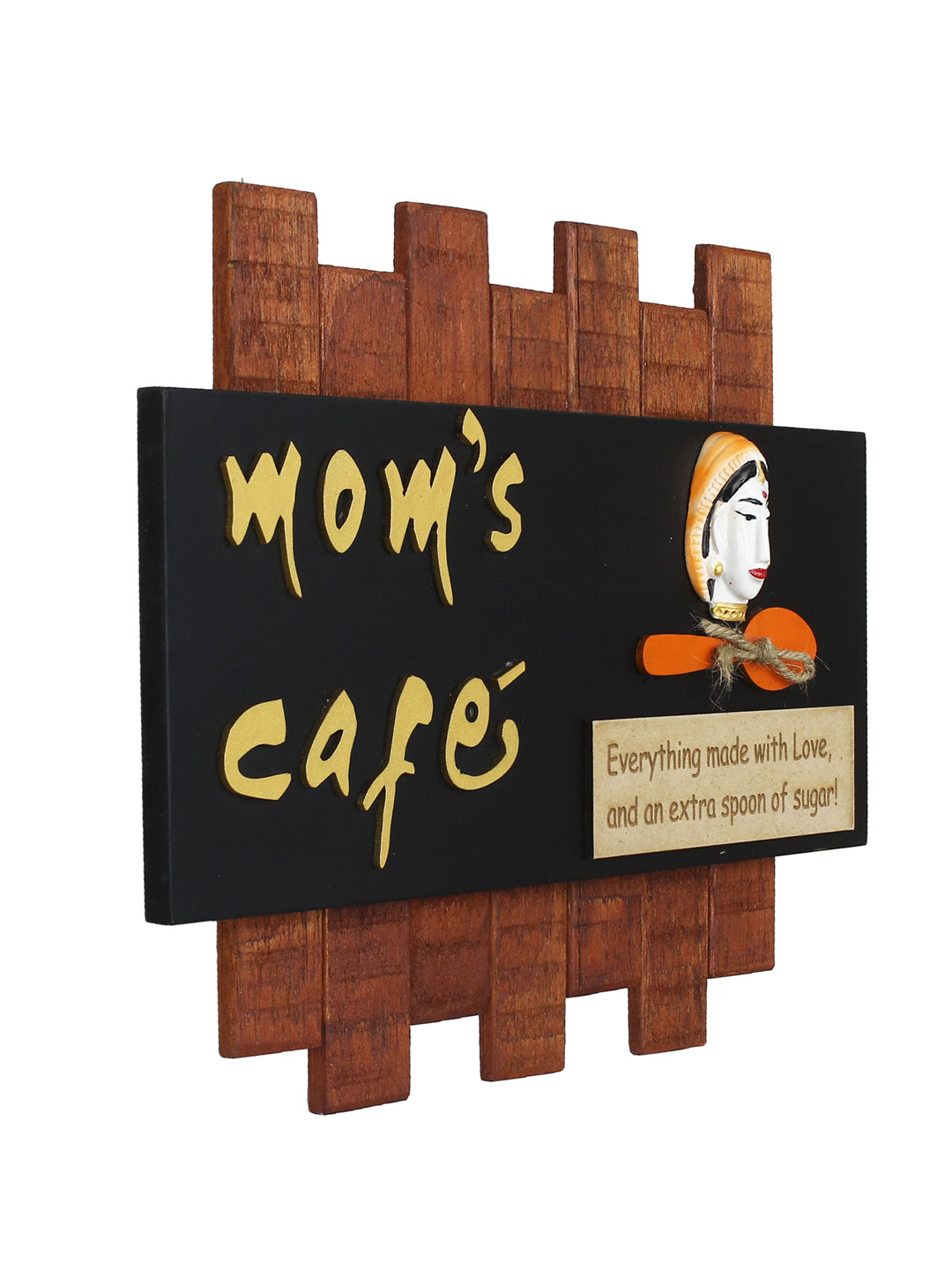 Wooden Mom's Cafe Wall Hanging Decorative Showpiece ( Brown & Black ) 4