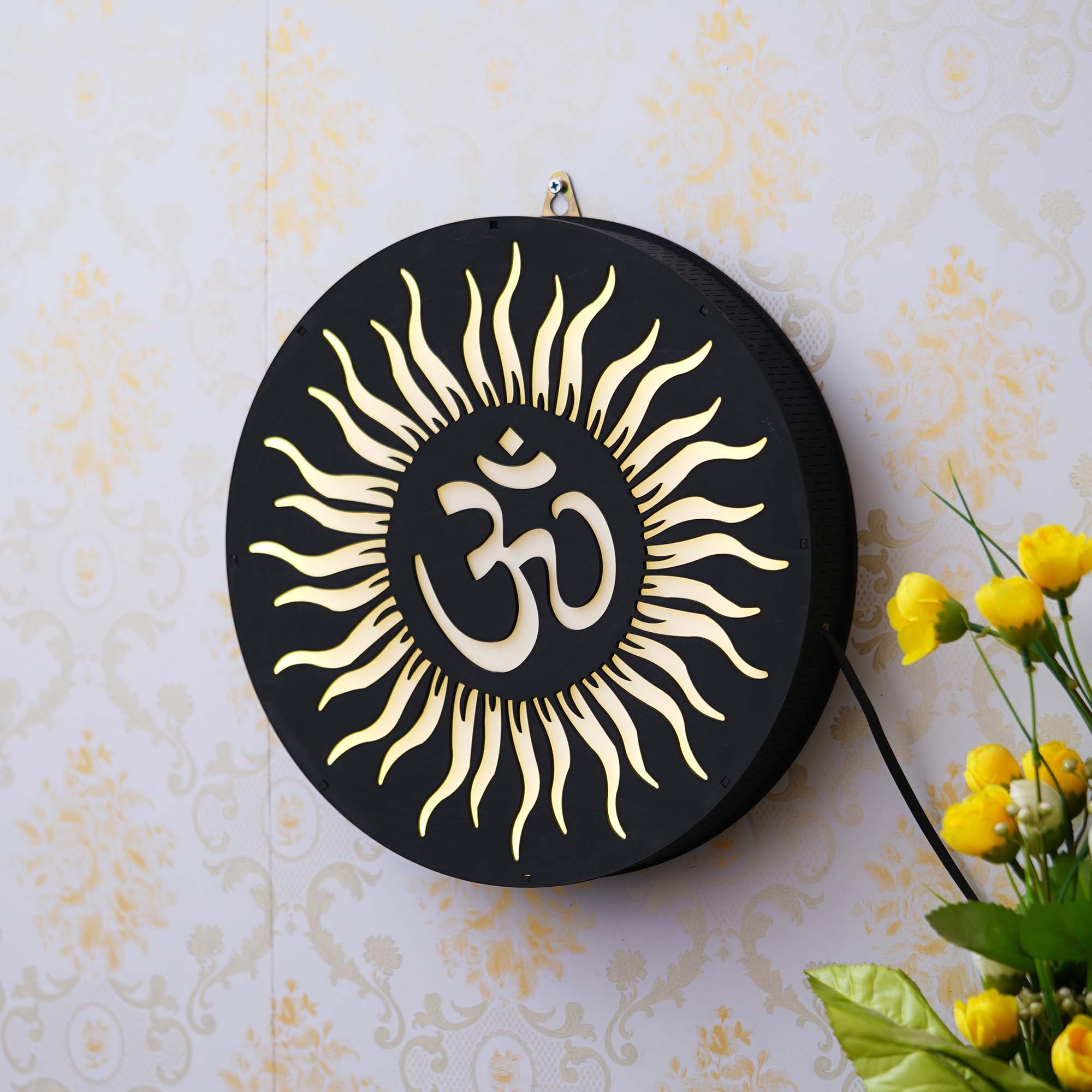Sun and Om Symbol Wooden Cutout LED Light Lamp Decorative Wall Hanging 4
