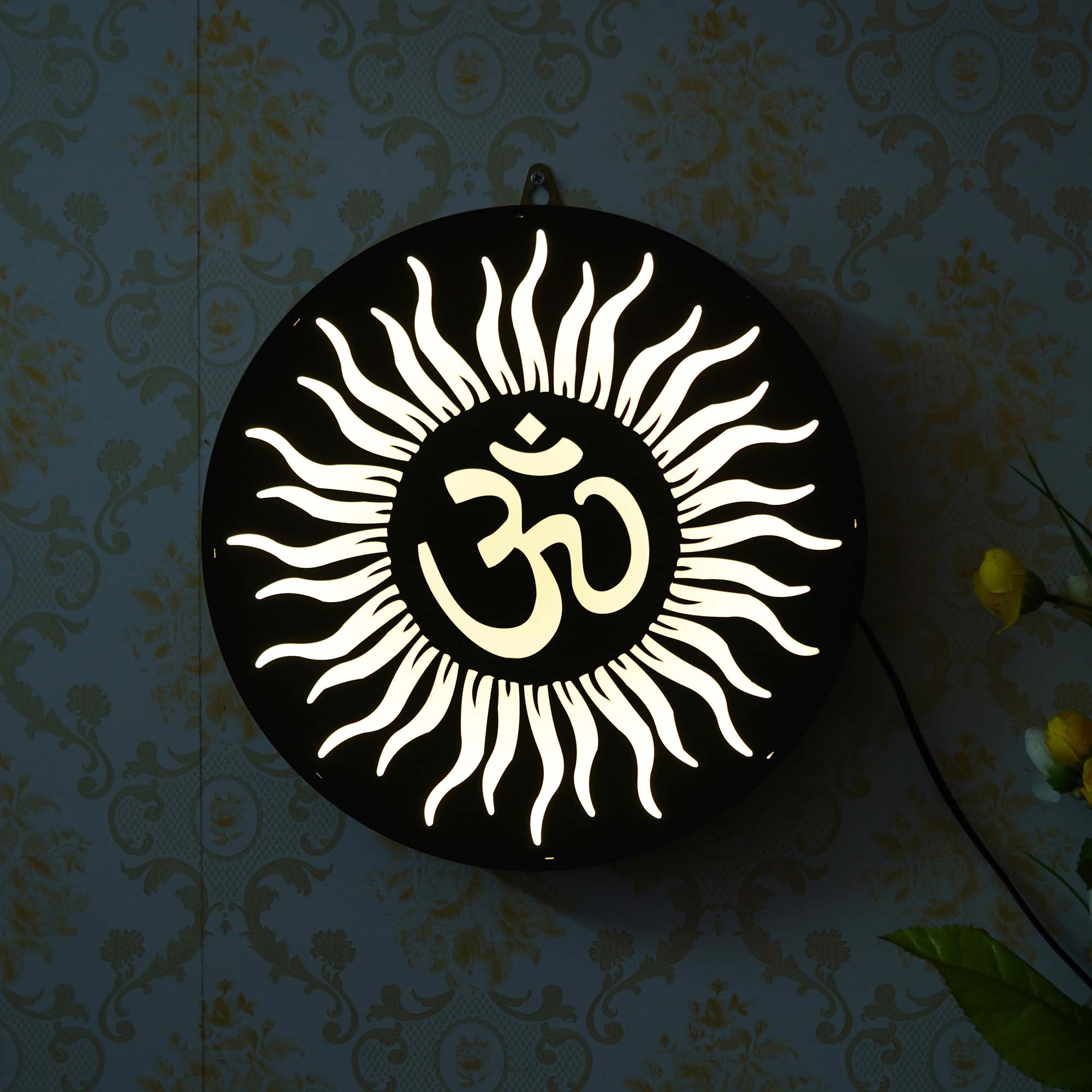 Sun and Om Symbol Wooden Cutout LED Light Lamp Decorative Wall Hanging 5