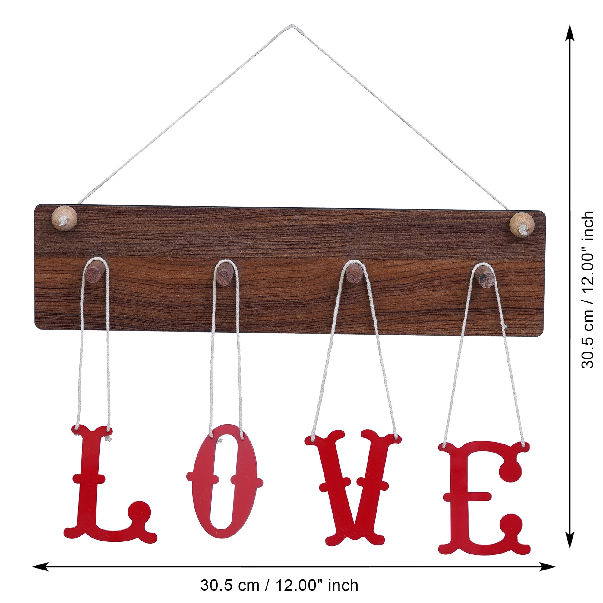 Brown & Red "LOVE" Sign Wooden Wall Hanging Showpiece 3