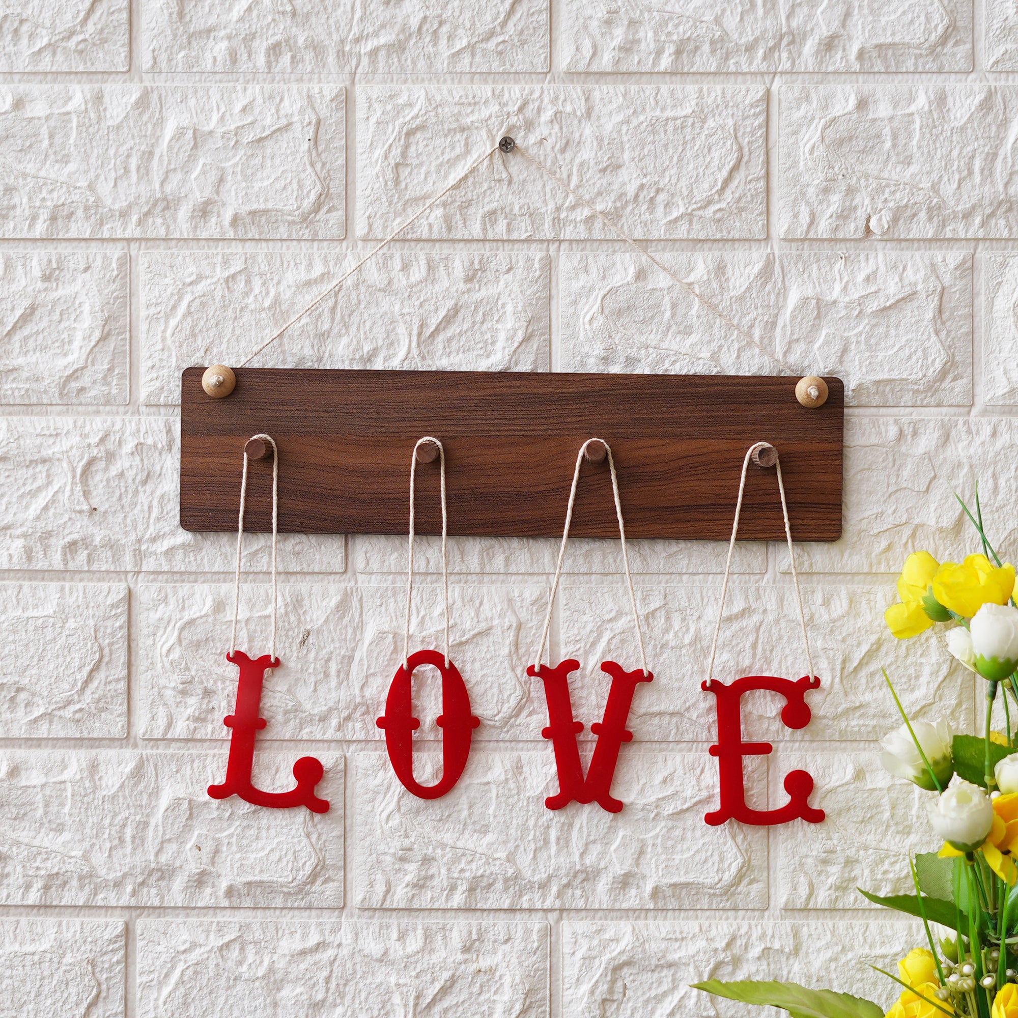 Brown & Red "LOVE" Sign Wooden Wall Hanging Showpiece 5