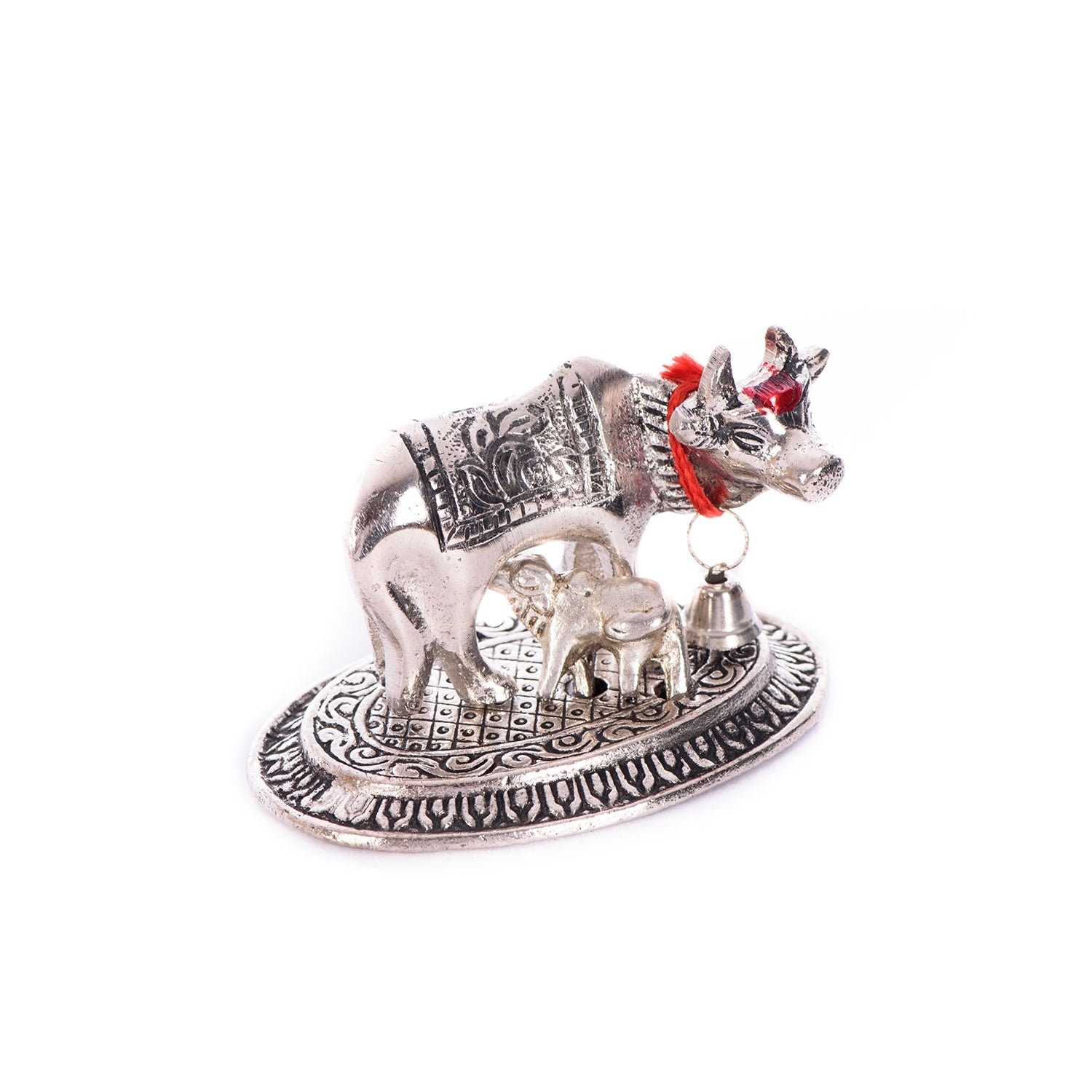 Silver Metal Handcrafted Cow and Calf Figurine 4