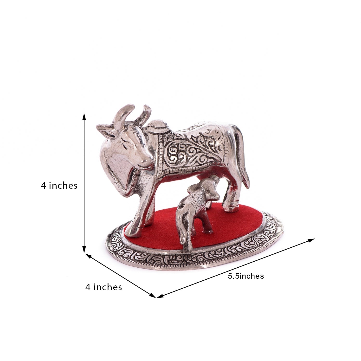 Silver White Metal Kamdhenu cow and calf statue 2