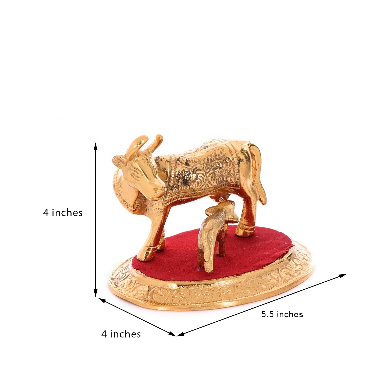 Golden Metal Kamadhenu Cow With Calf Statue Animal Figurines 1
