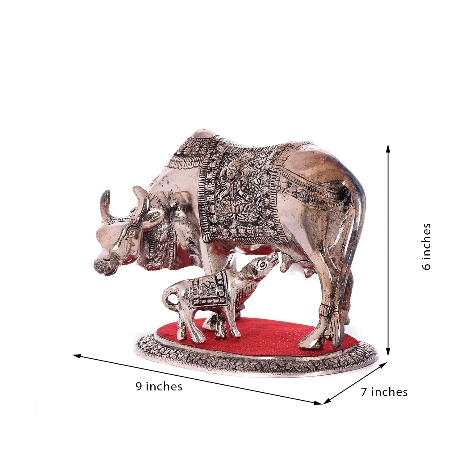 White Metal Decorative Kamadhenu Cow With Calf Statue Animal Figurines 2