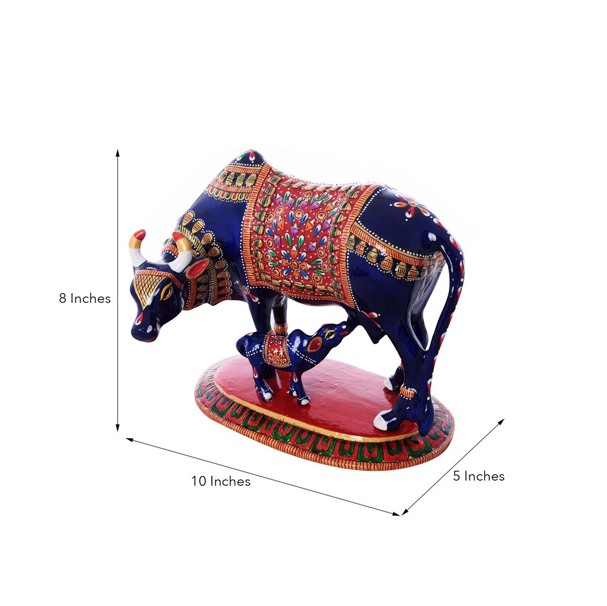 Meenakari Metal Blue and Red Cow And Calf statue 2