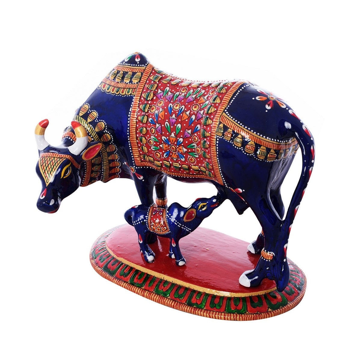 Meenakari Metal Blue and Red Cow And Calf statue 3