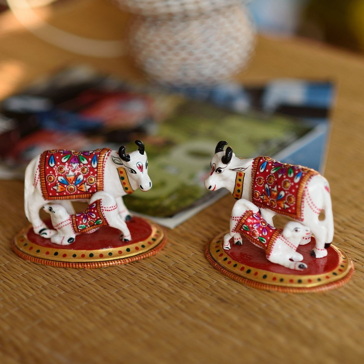 Set of 2 Meenakari Cow And Calf Figurine