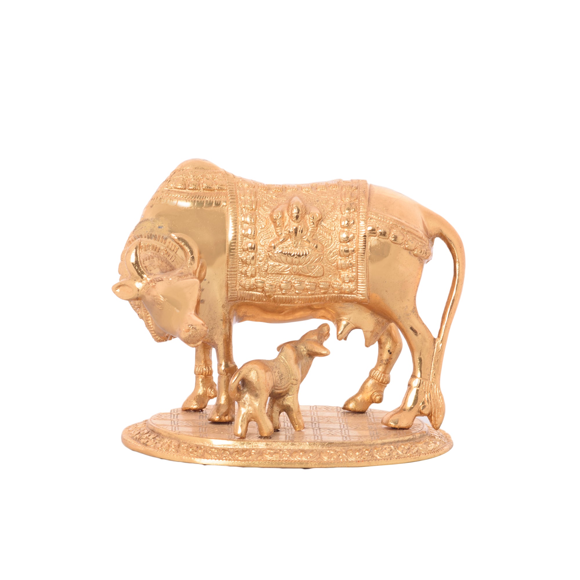 Golden Metal Kamdhenu Cow and Calf statue 1