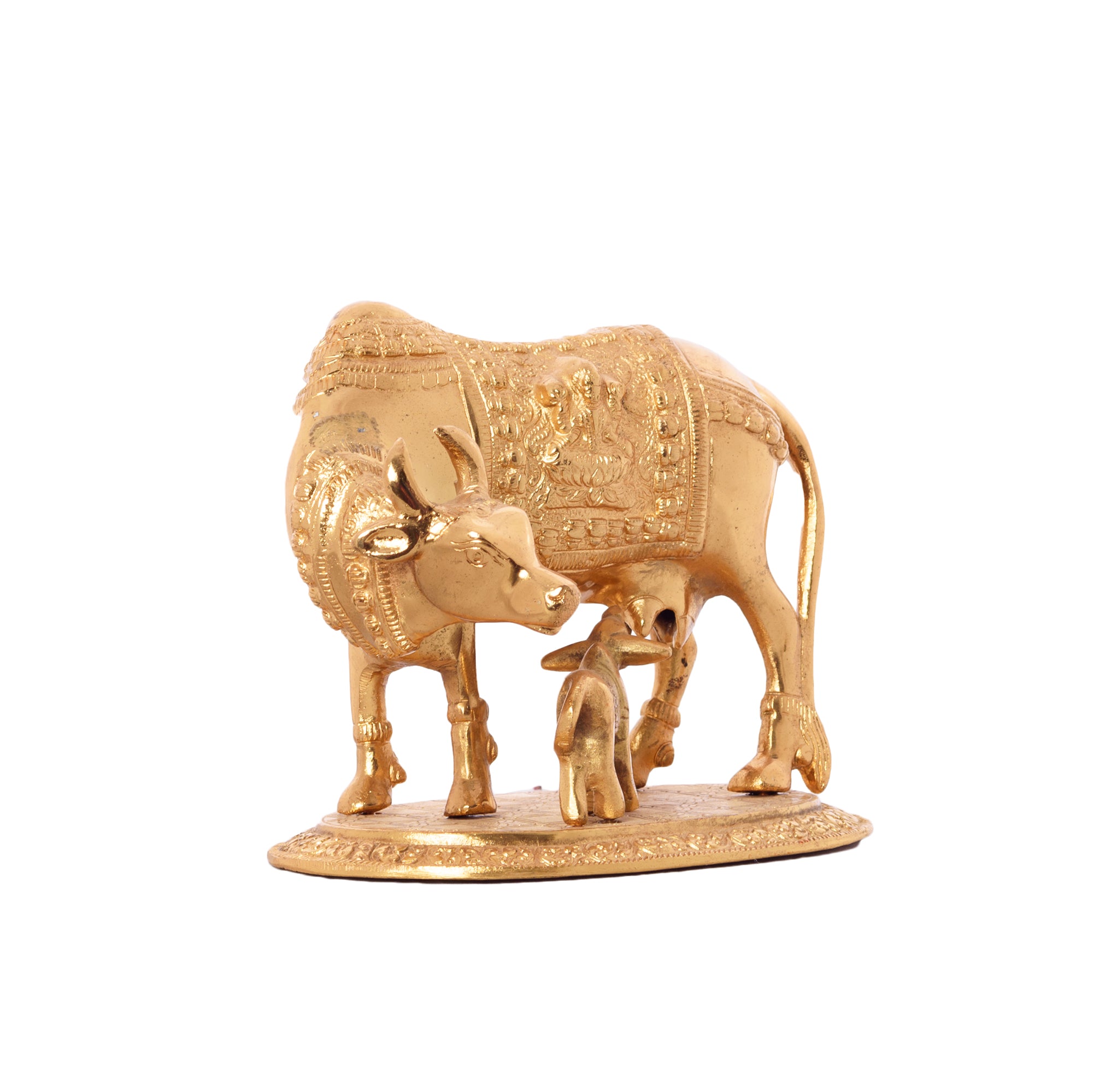 Golden Metal Kamdhenu Cow and Calf statue 2