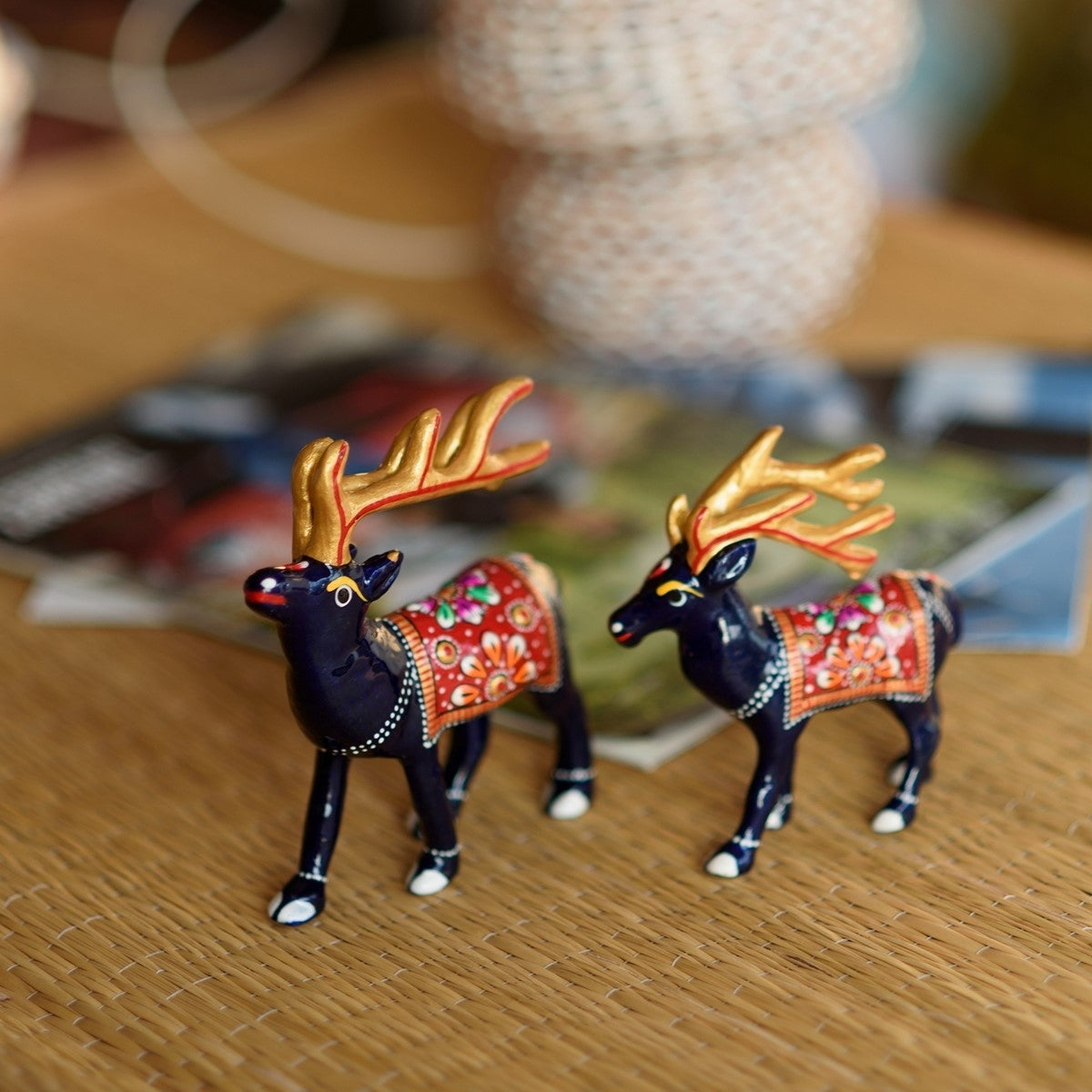 Set of 2 Meenakari Colorful Reindeer Figurine