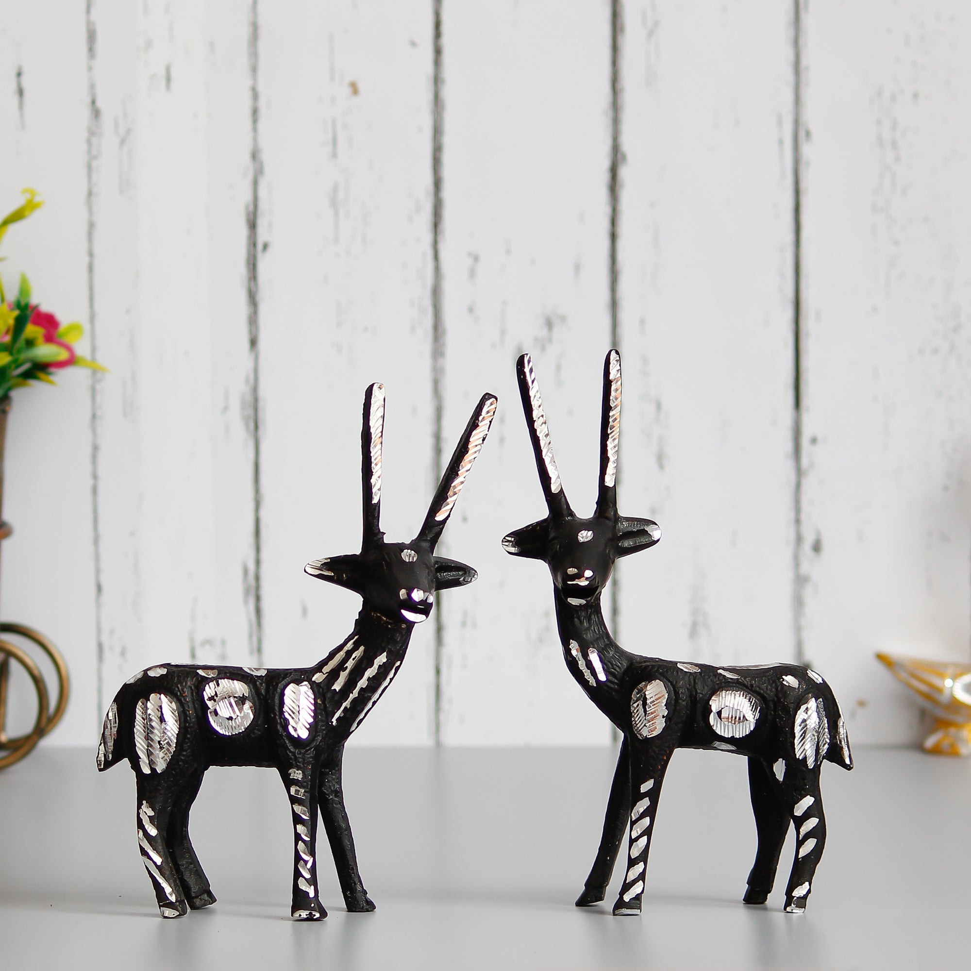Set of 2 Black and Silver Metal Handcrafted Deer Figurine 1