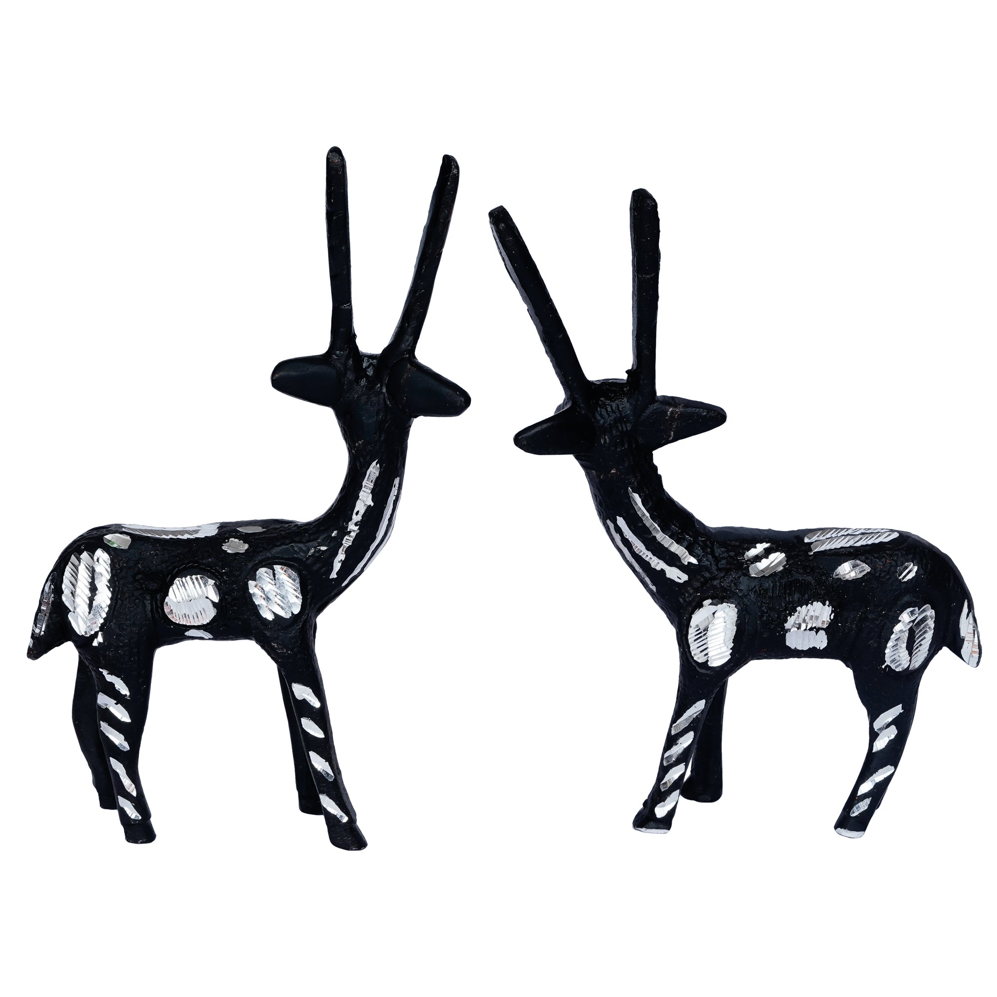 Set of 2 Black and Silver Metal Handcrafted Deer Figurine 6