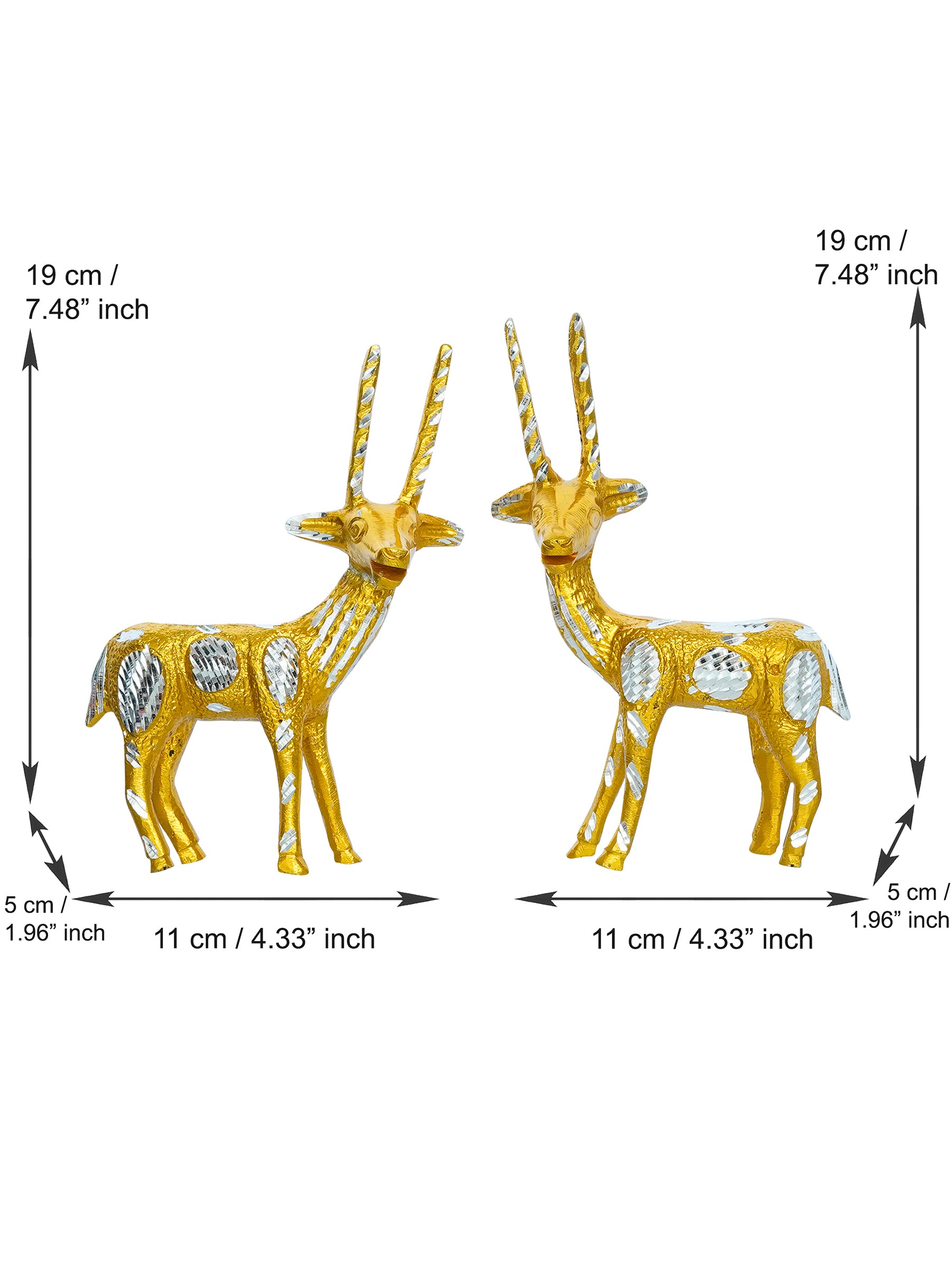 Set of 2 Engraved Golden Deer Handcrafted Decorative Metal Figurine 3