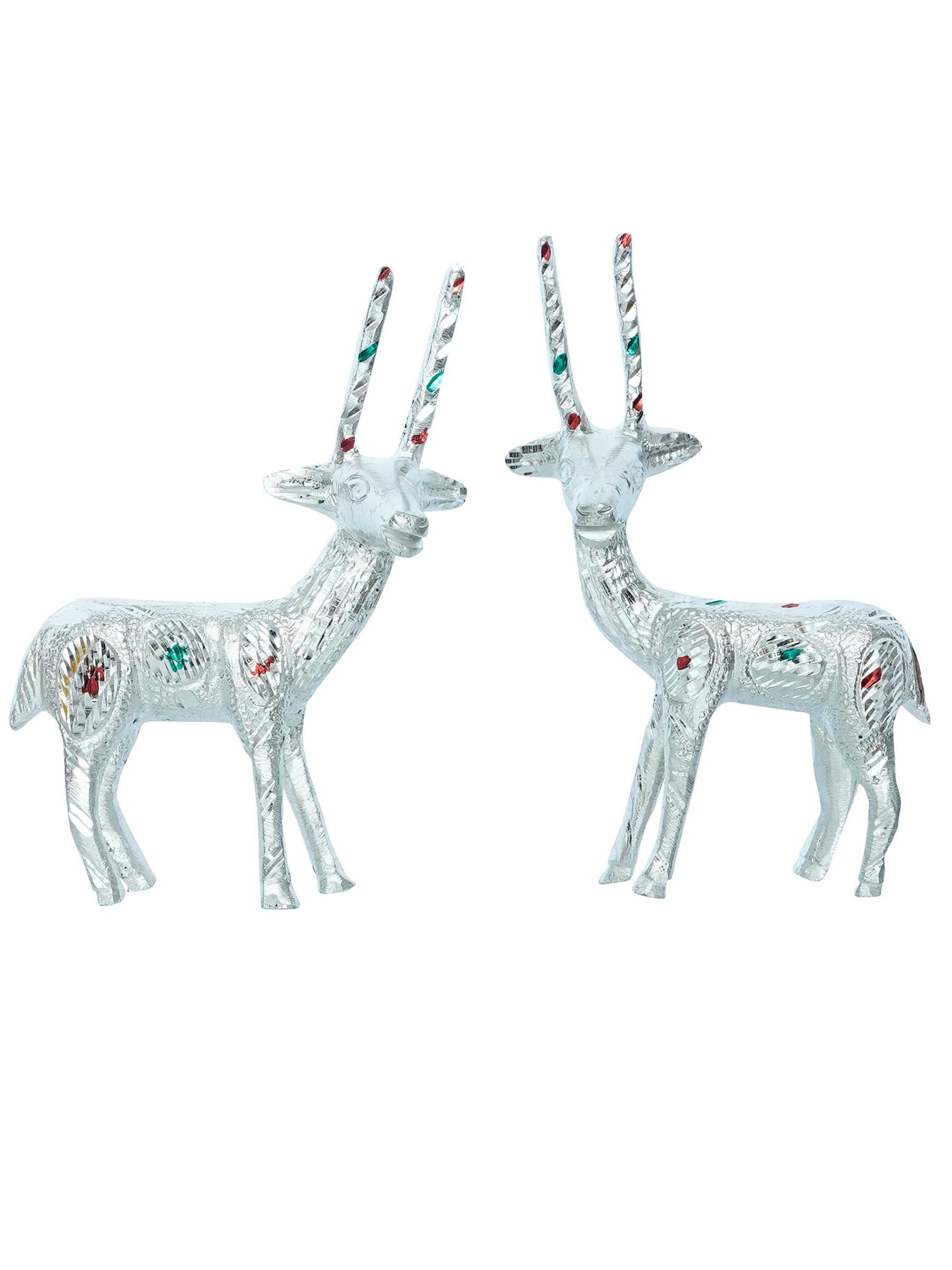 Set of 2 Engraved Silver Deer Handcrafted Decorative Metal Figurine 2