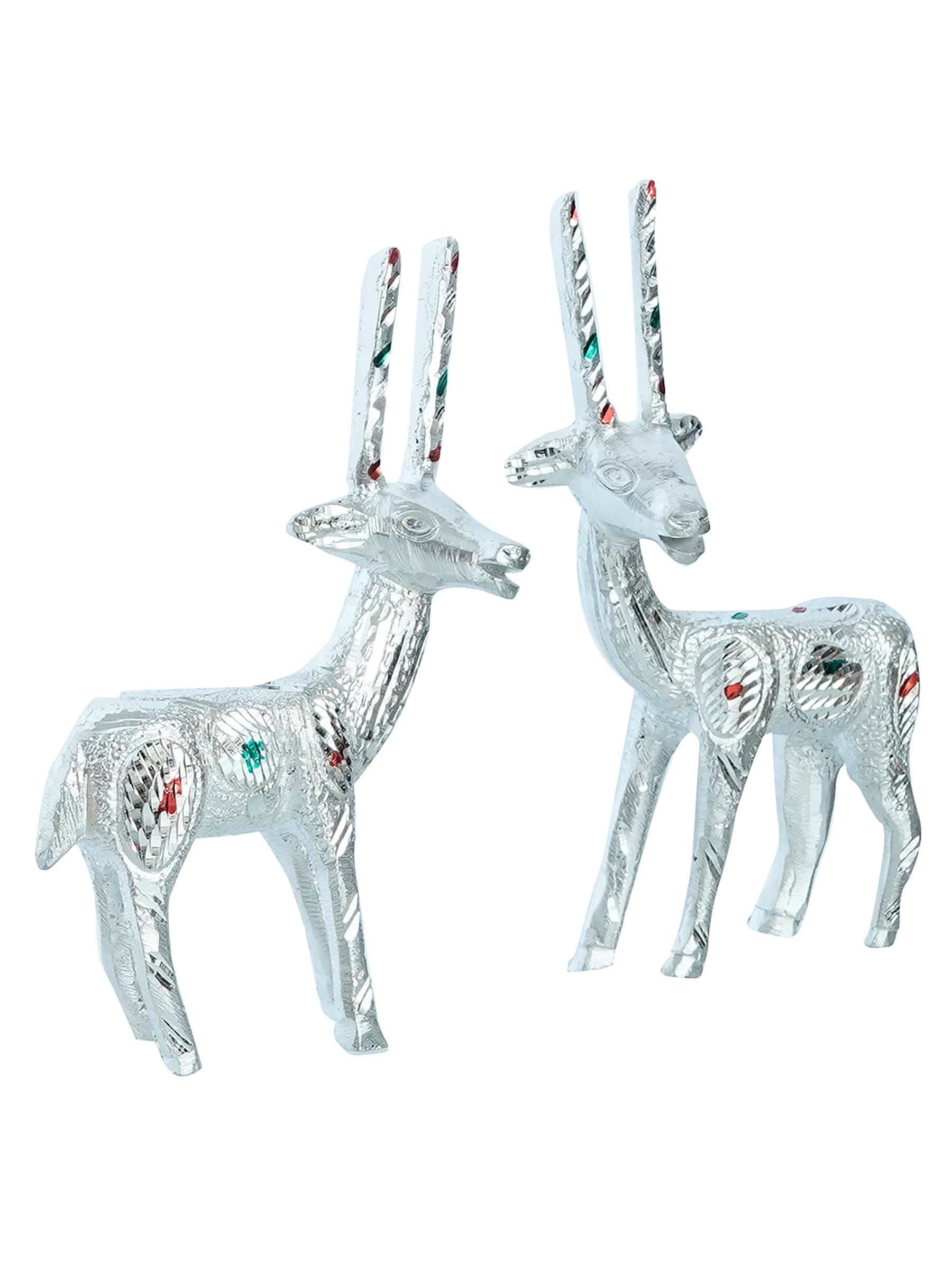 Set of 2 Engraved Silver Deer Handcrafted Decorative Metal Figurine 4