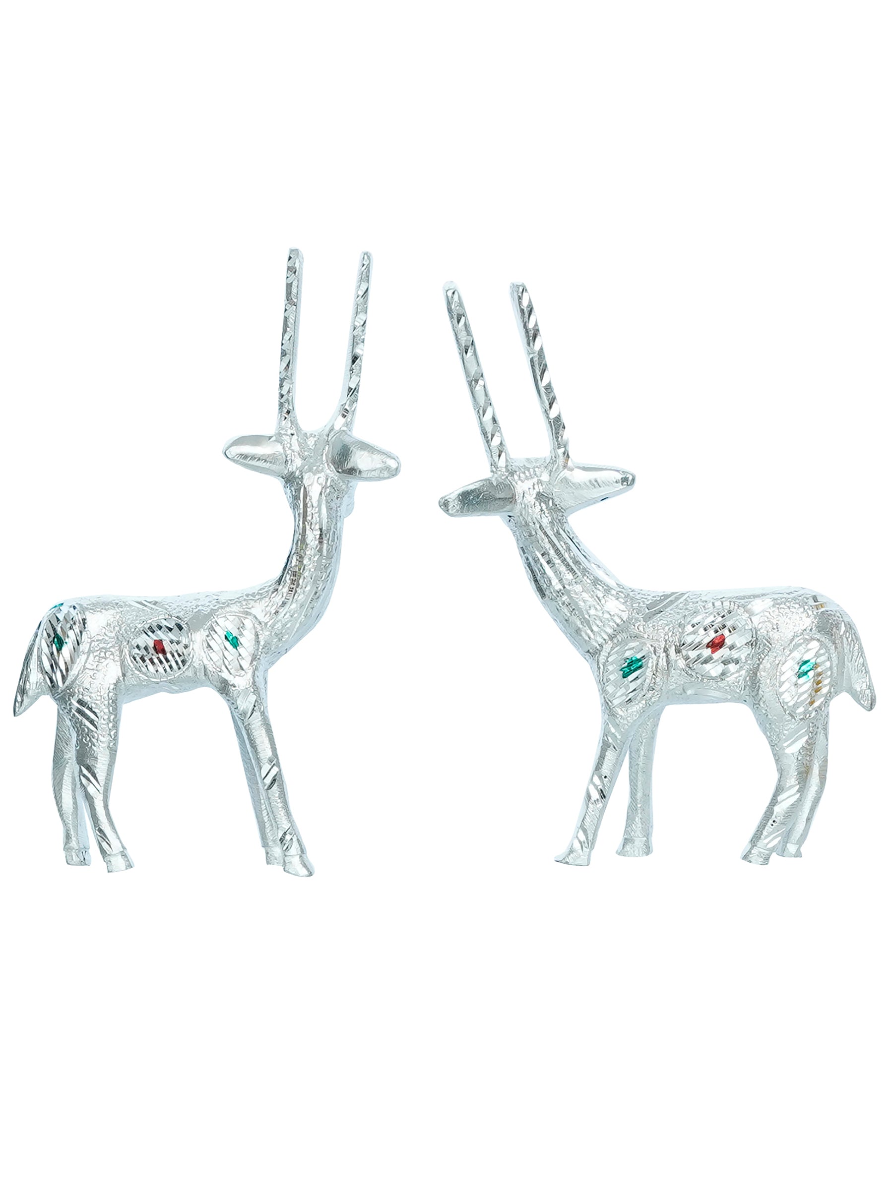 Set of 2 Engraved Silver Deer Handcrafted Decorative Metal Figurine 5