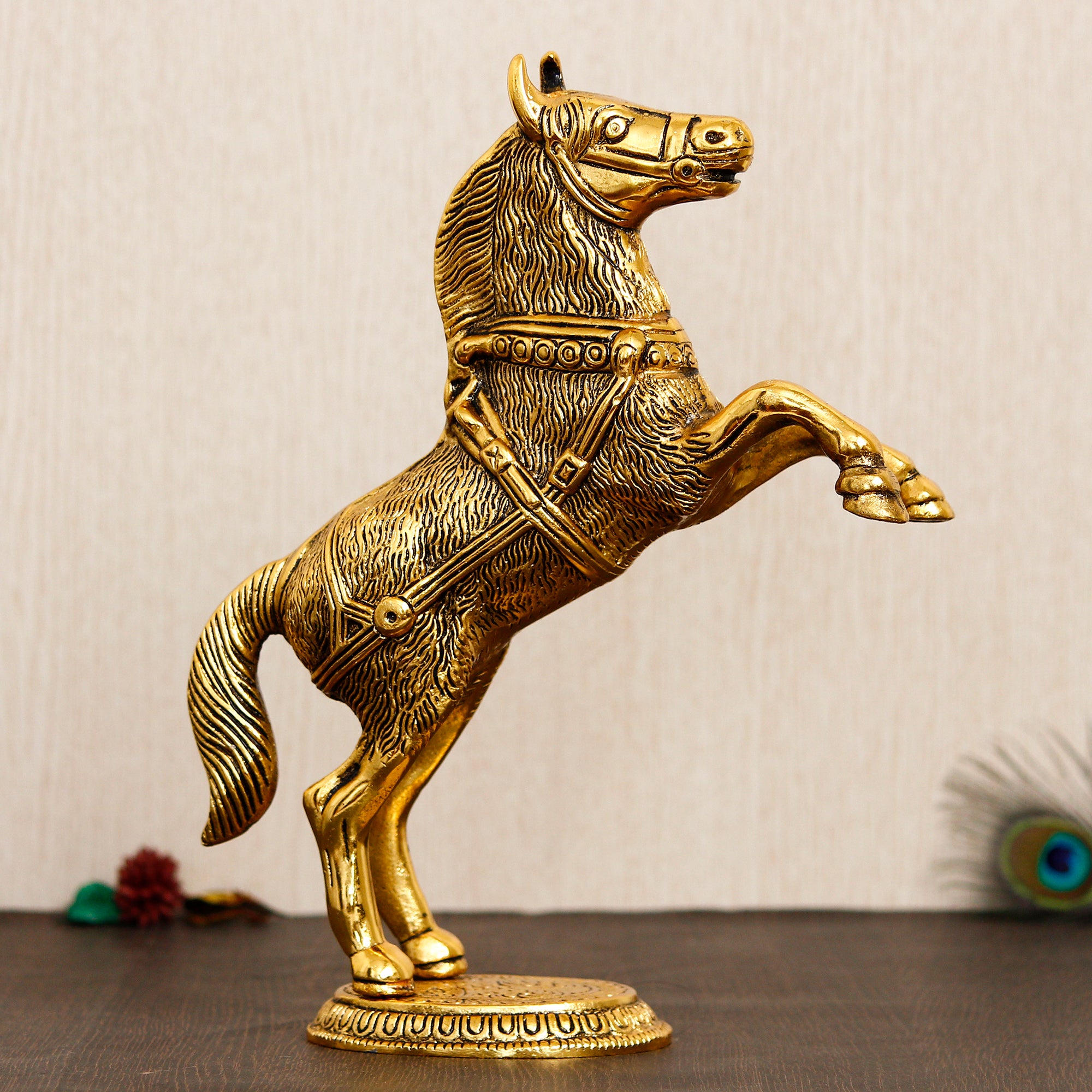 Golden Metal Jumping Horse Statue, Animal Figurine Decorative Showpiece 1