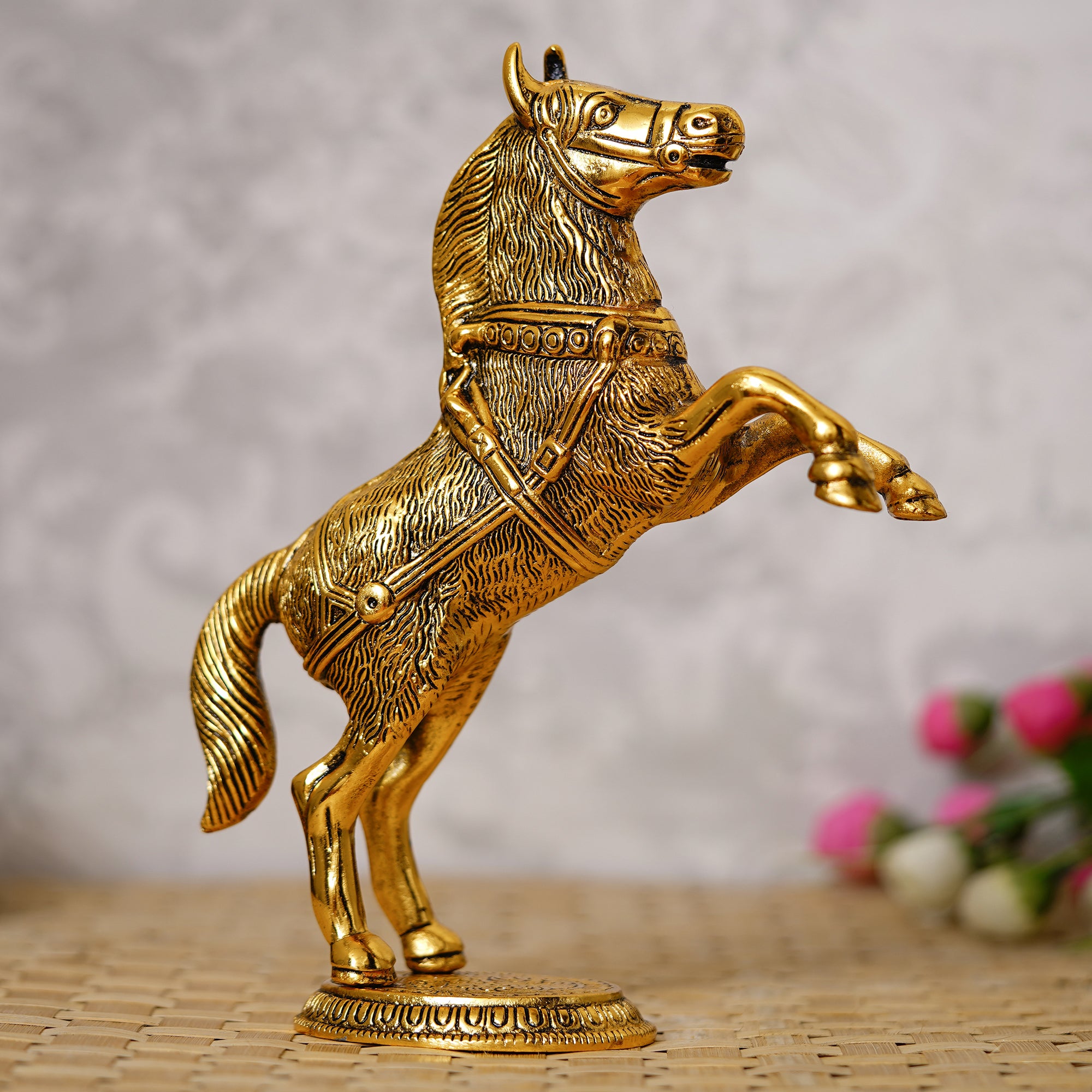 Golden Metal Jumping Horse Statue, Animal Figurine Decorative Showpiece 3