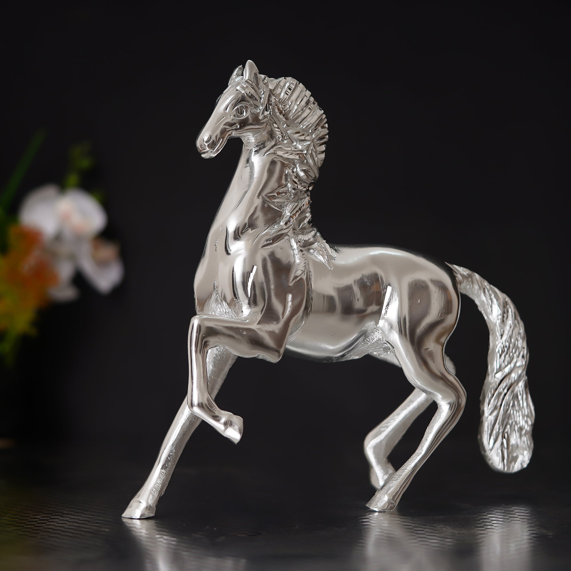 White Metal Silver Running Horse Statue Showpiece 1