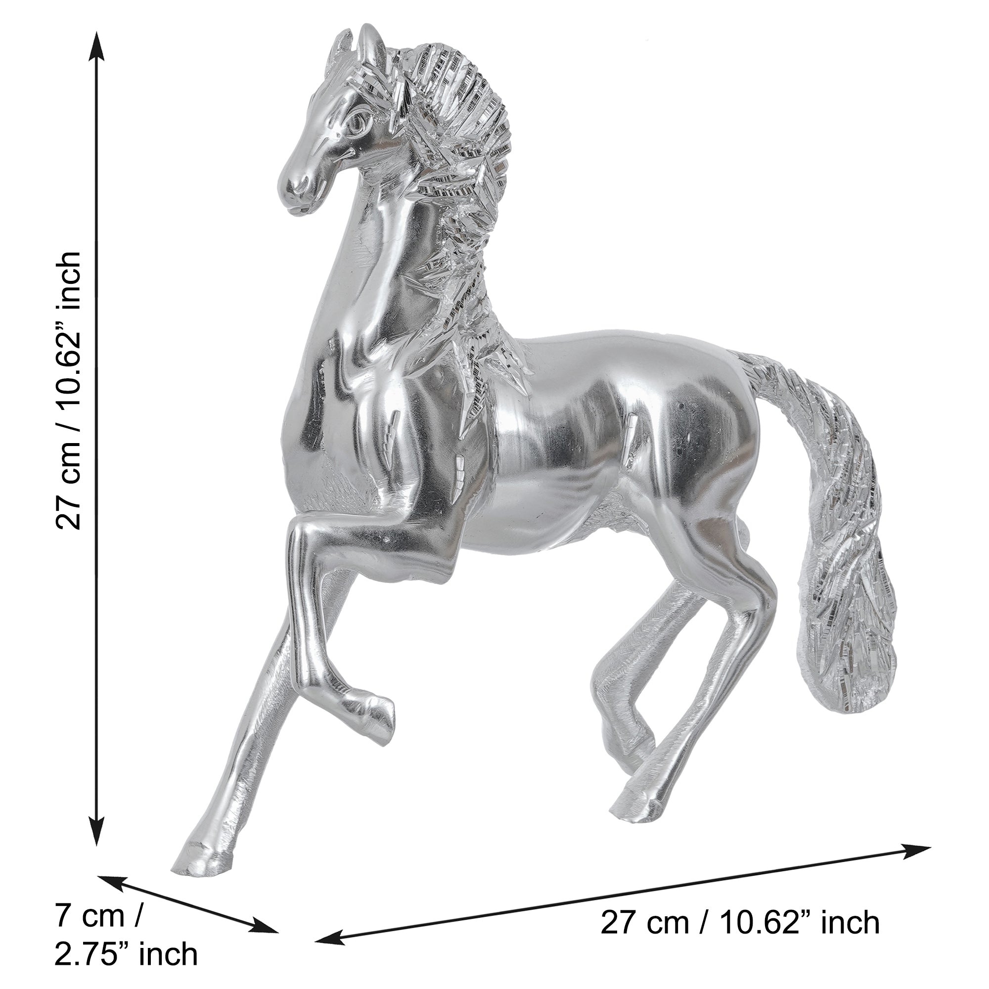 White Metal Silver Running Horse Statue Showpiece 3
