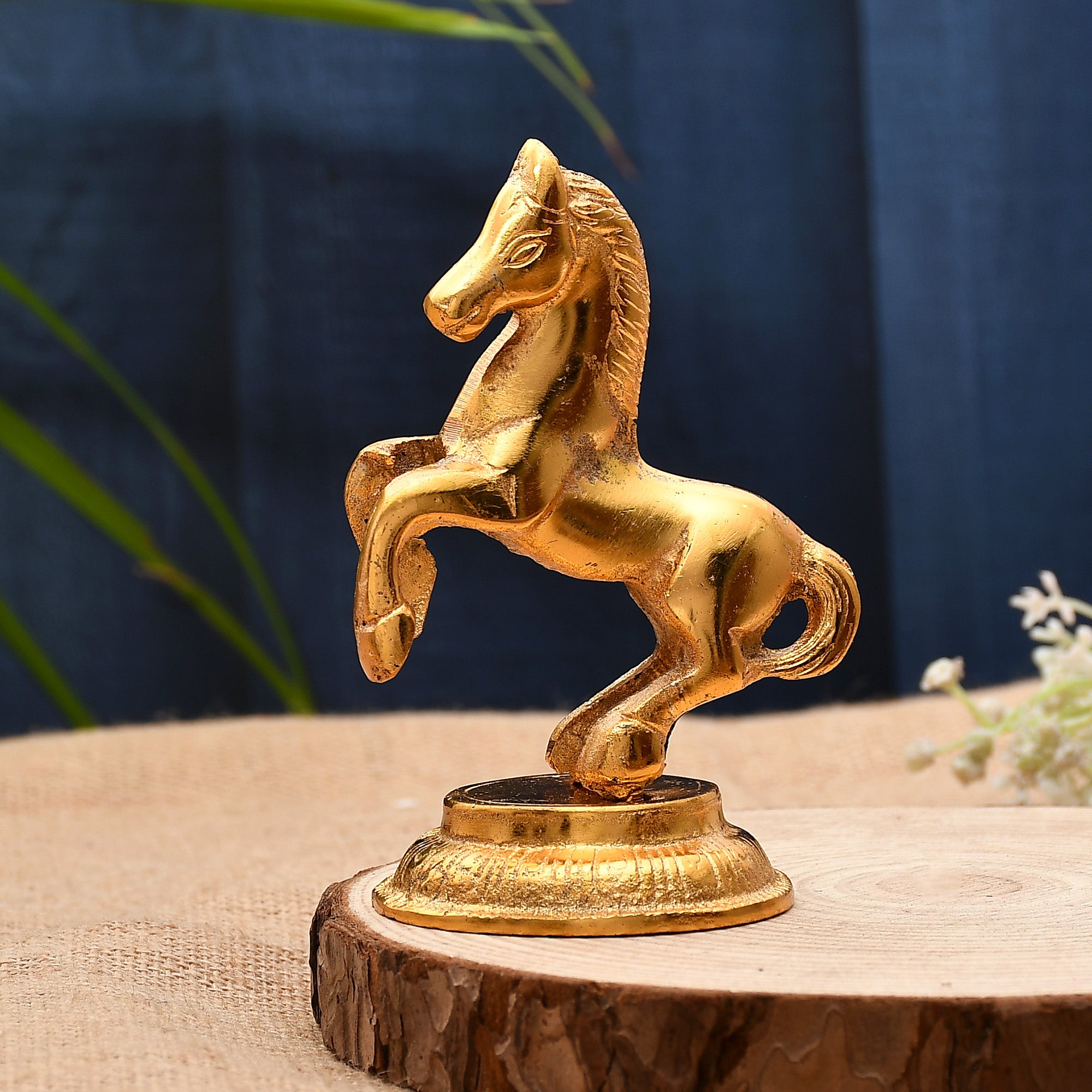 Golden Standing Horse Metal Statue 2