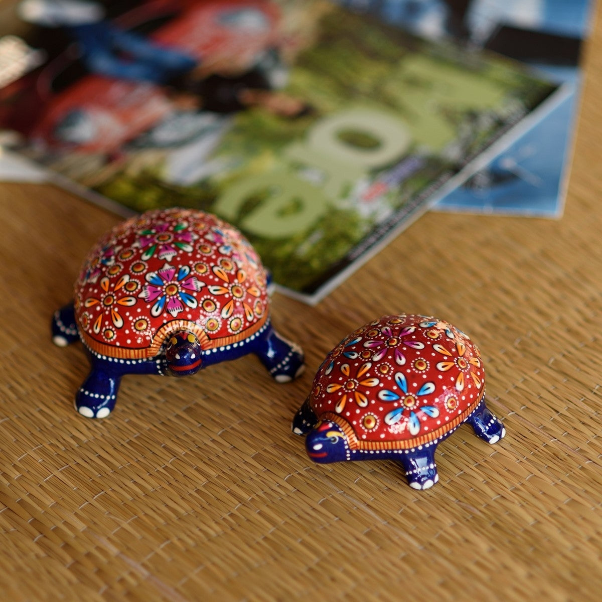 Set Of 2 Colorful Meenakari Lucky Feng Shui Tortoise Figurines