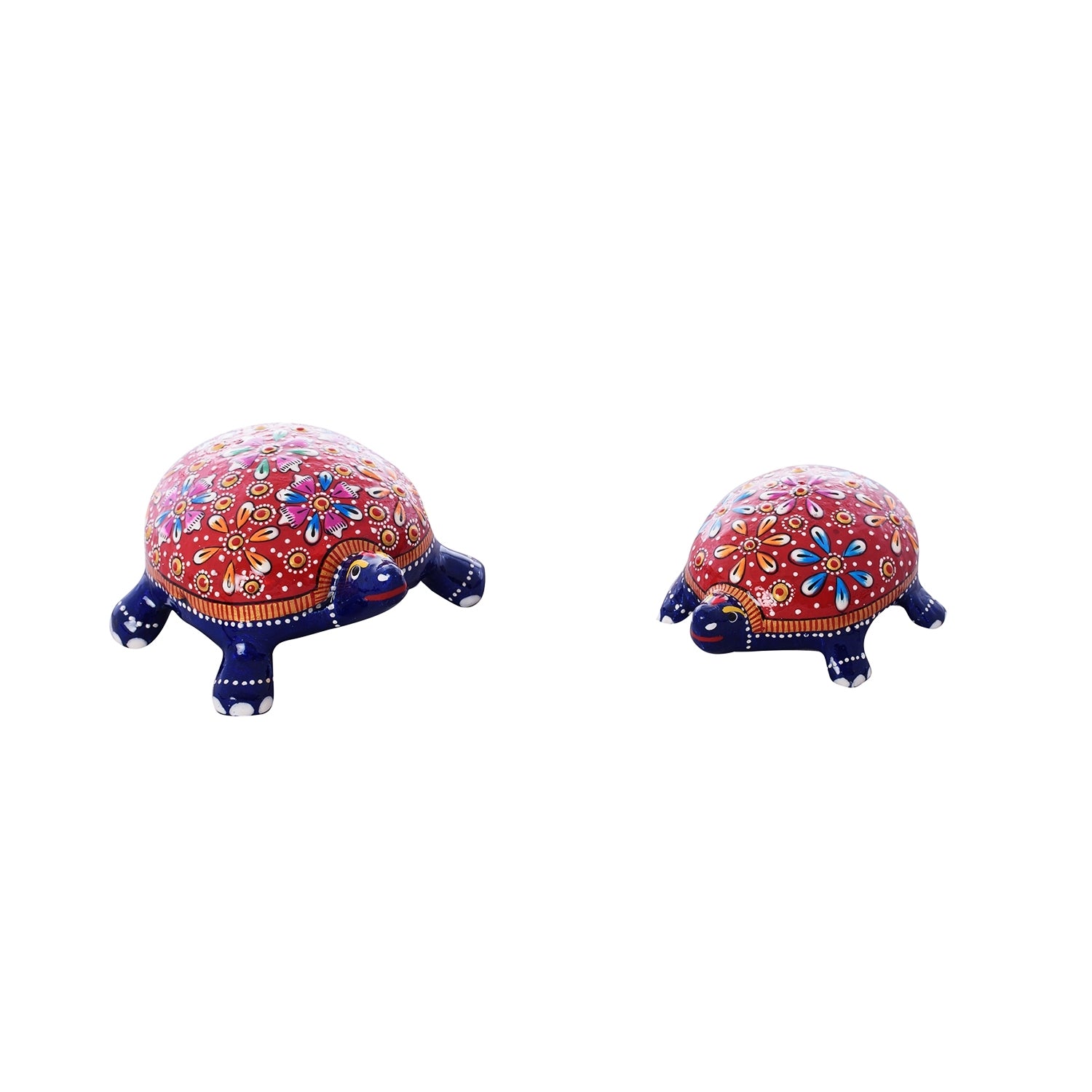 Set Of 2 Colorful Meenakari Lucky Feng Shui Tortoise Figurines 1