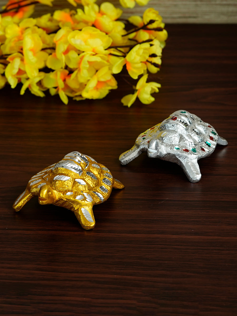 Golden and Silver Engraved Tortoise Feng Shui Handcrafted Decorative ...