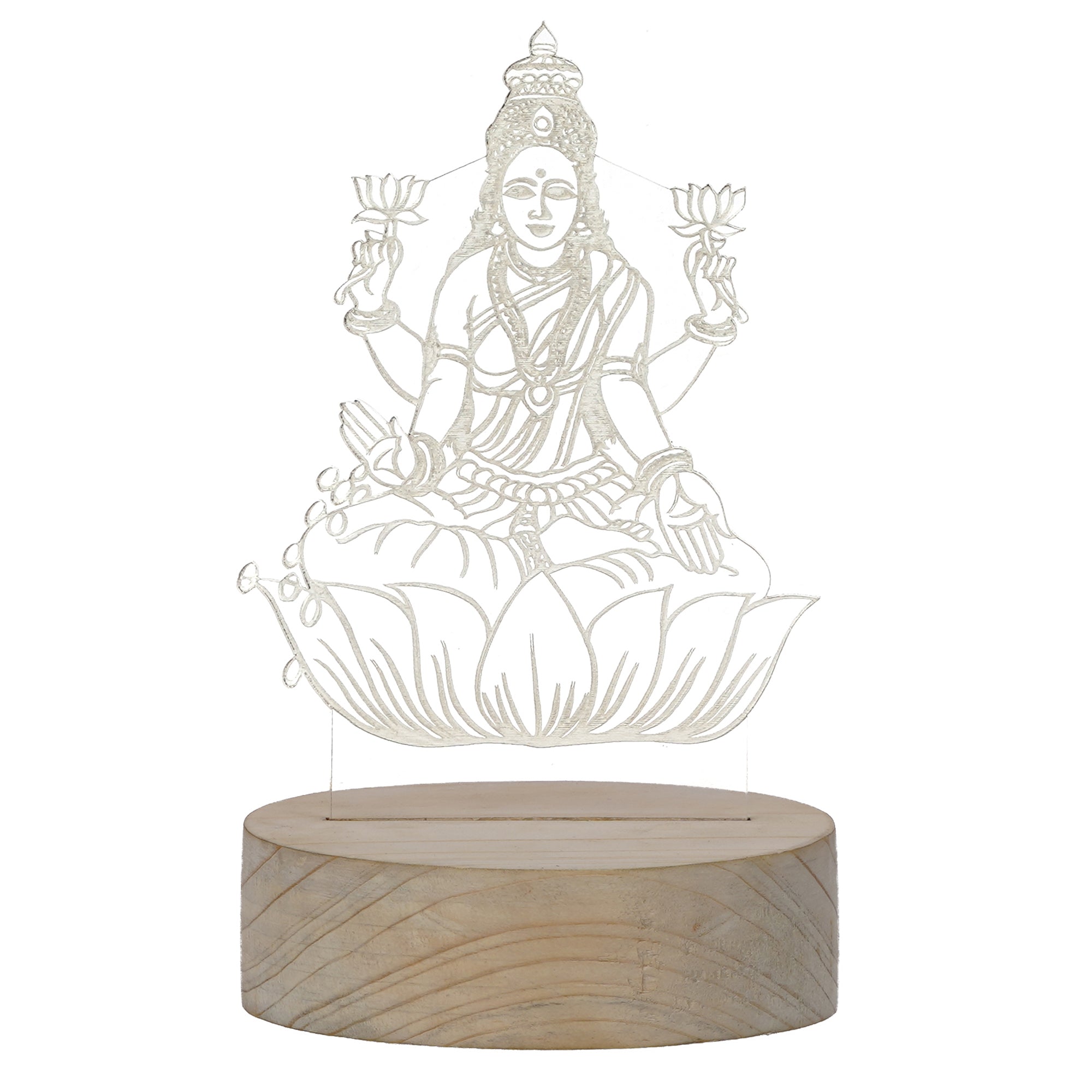 Goddess Laxmi Design Carved on Acrylic & Wood Base Night Lamp 2