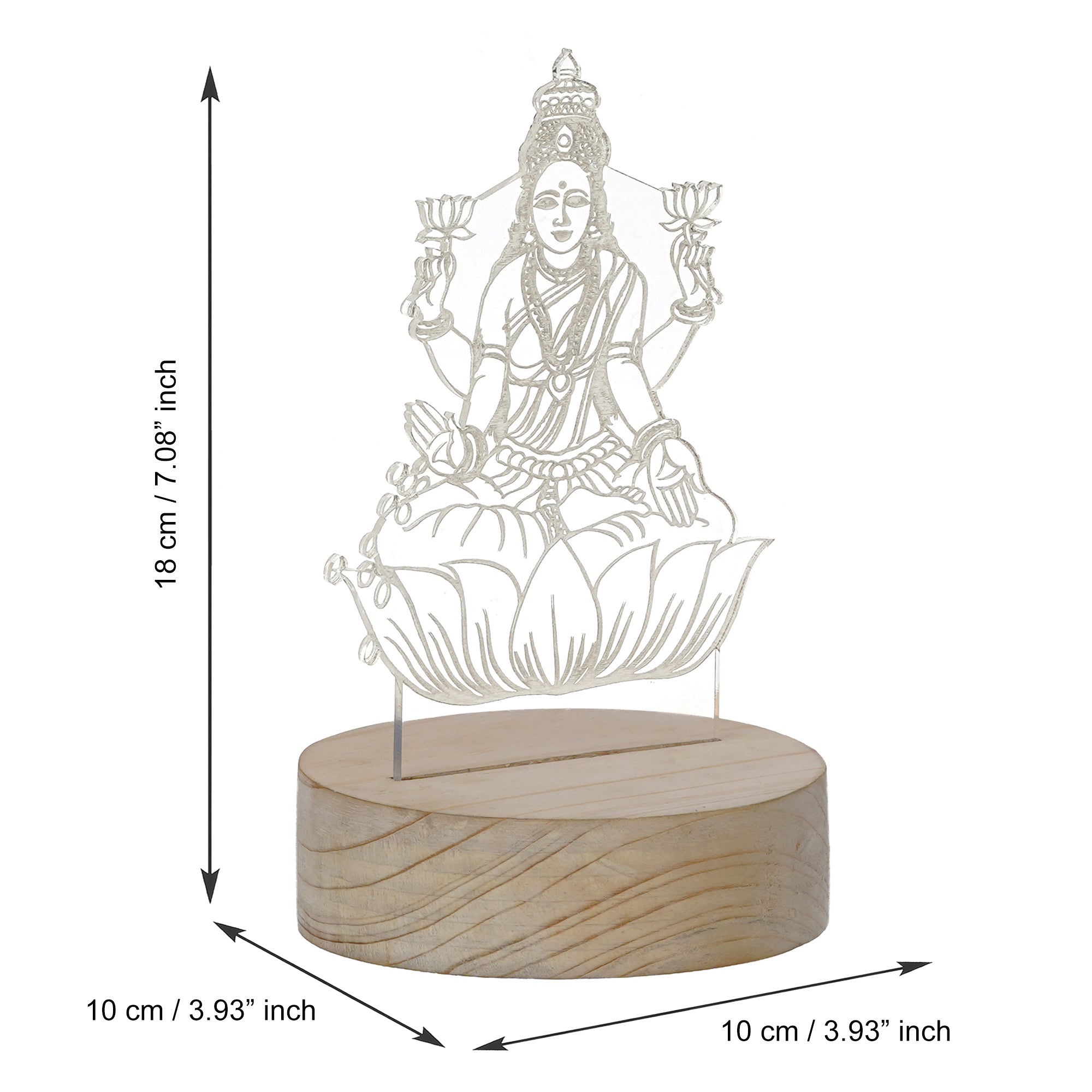 Goddess Laxmi Design Carved on Acrylic & Wood Base Night Lamp 3