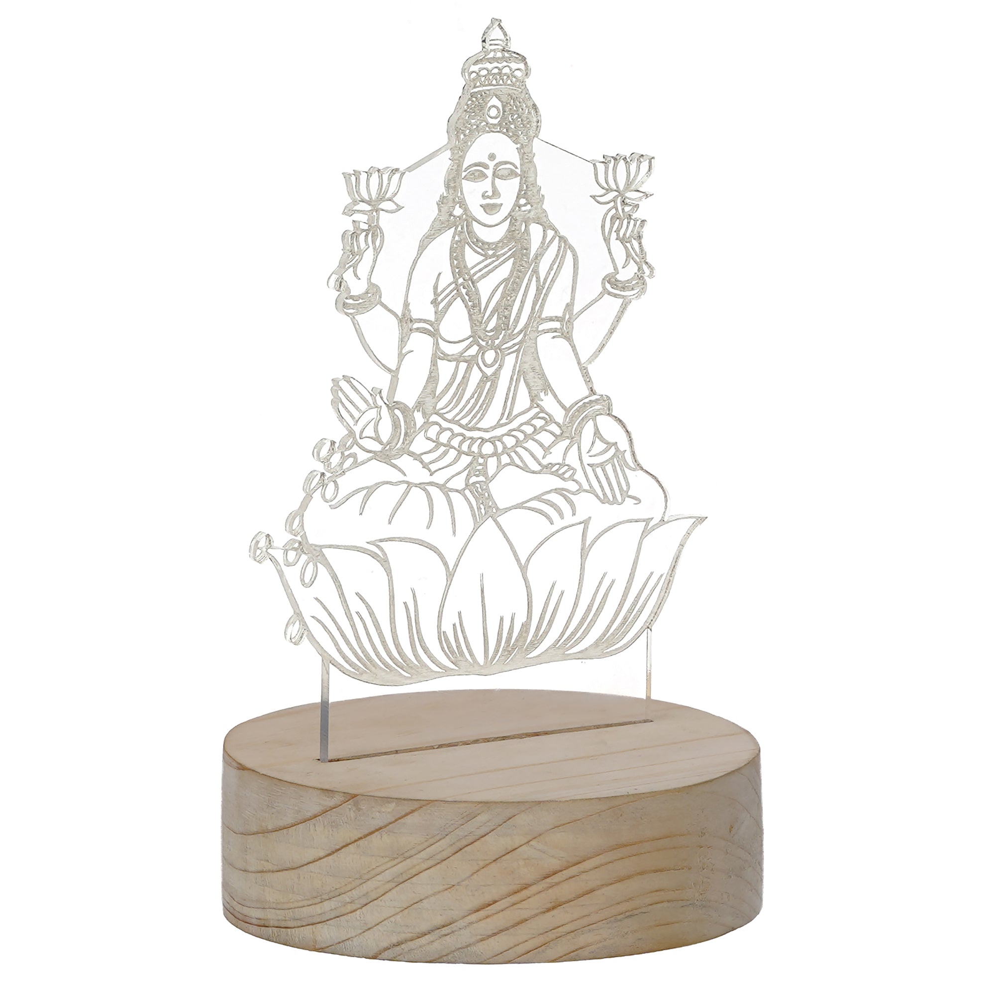 Goddess Laxmi Design Carved on Acrylic & Wood Base Night Lamp 4