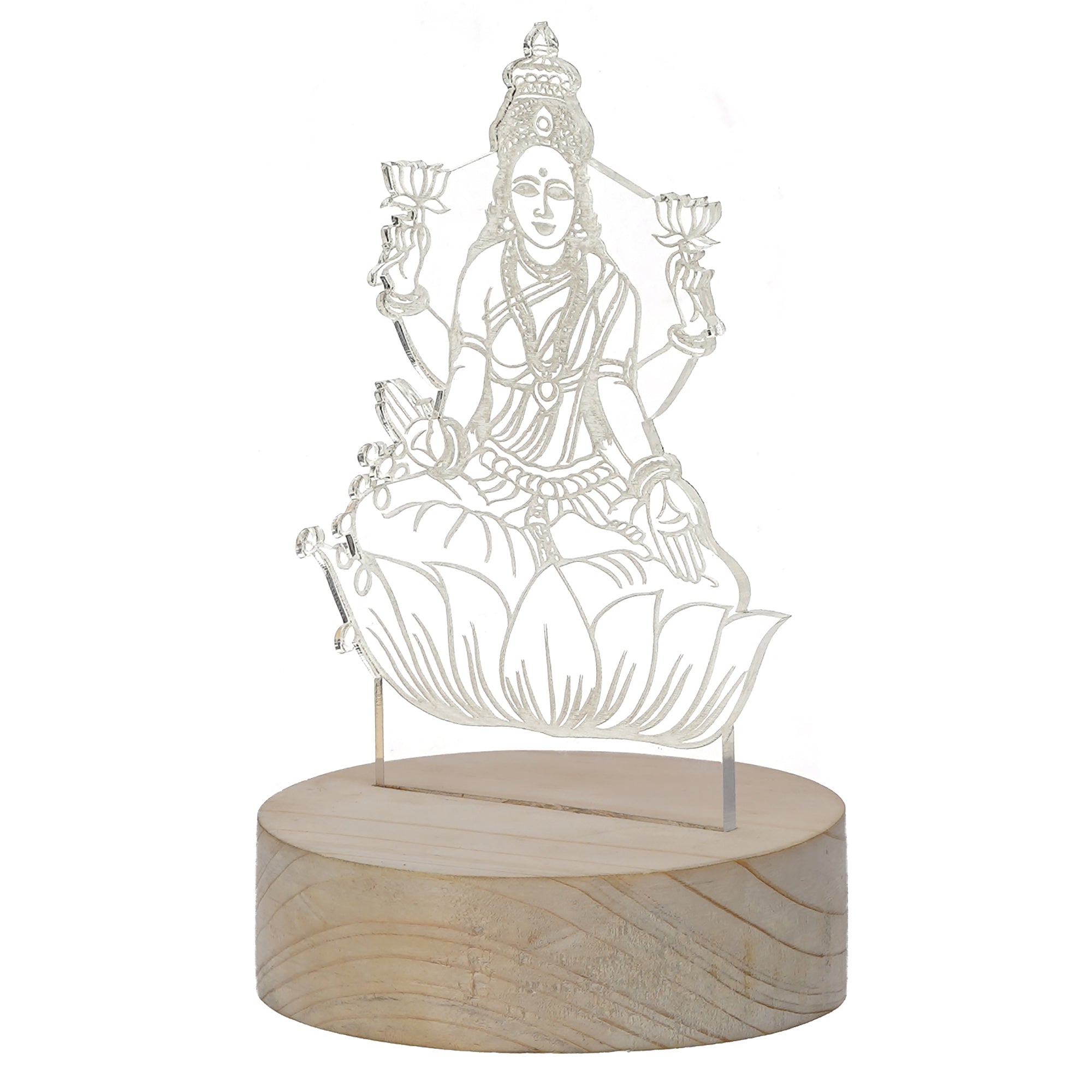 Goddess Laxmi Design Carved on Acrylic & Wood Base Night Lamp 5